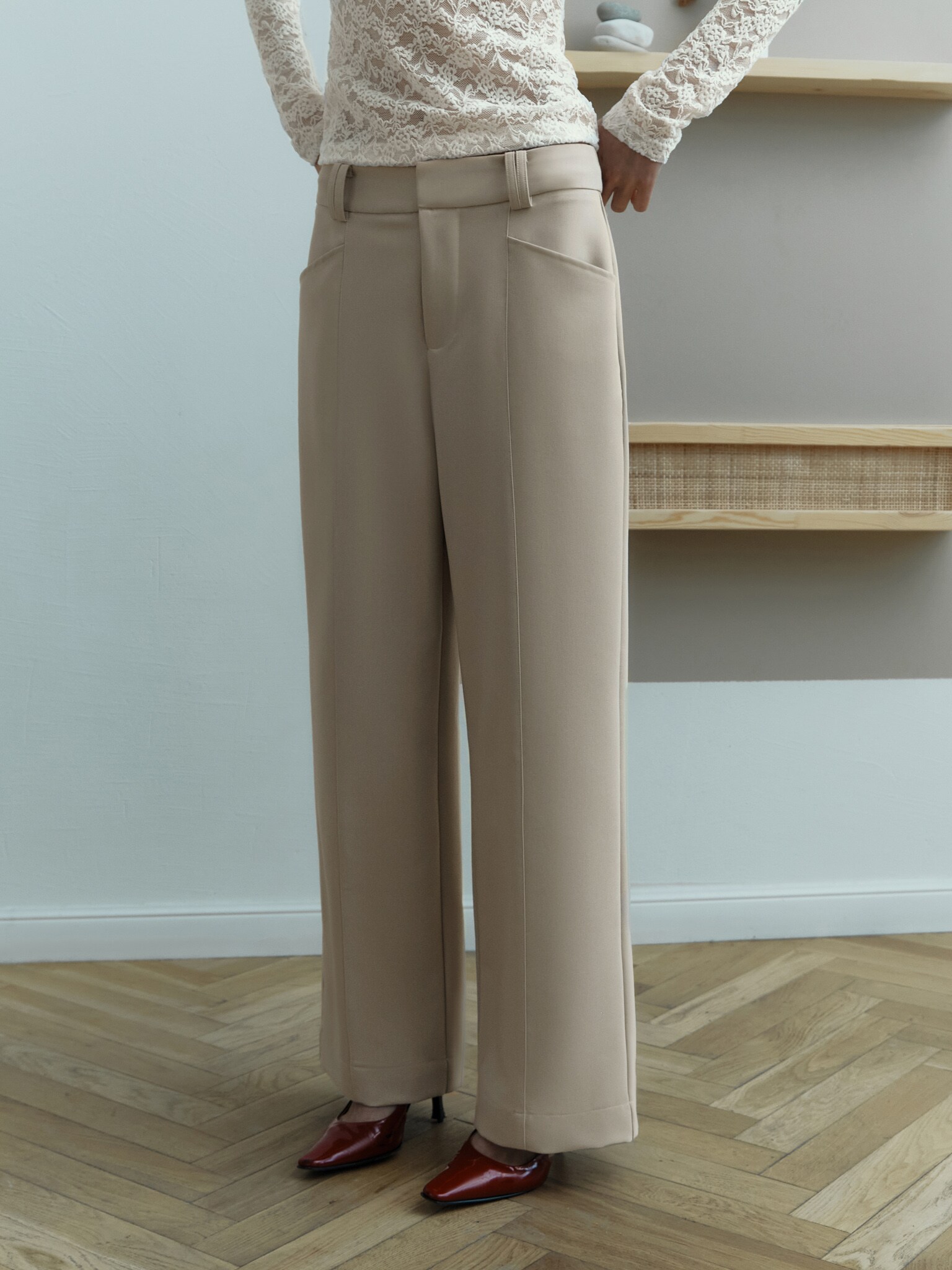 Buy WES Formals Beige Straight-Cut Trousers from Westside
