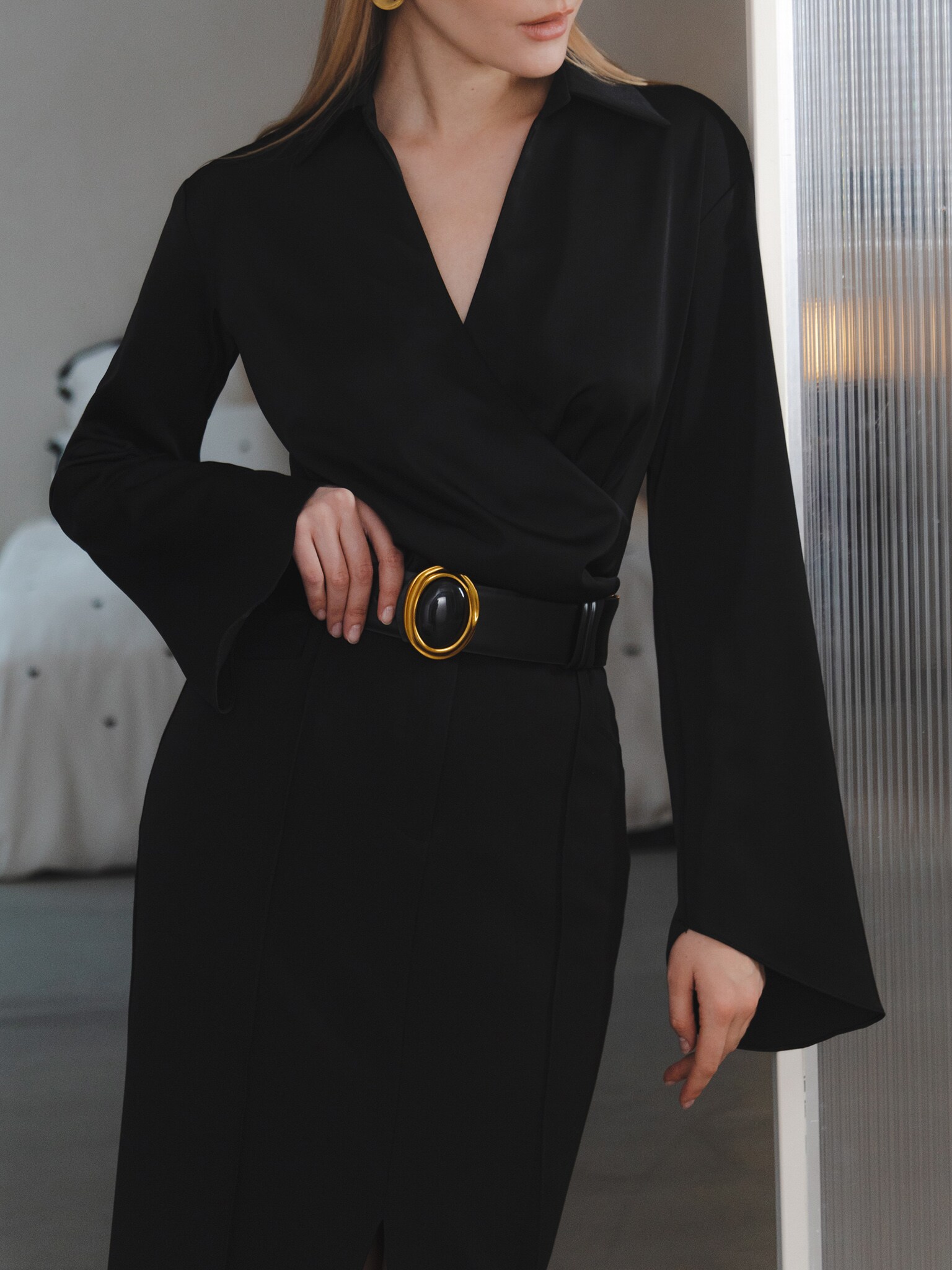 Loose blouse with wrap imitation