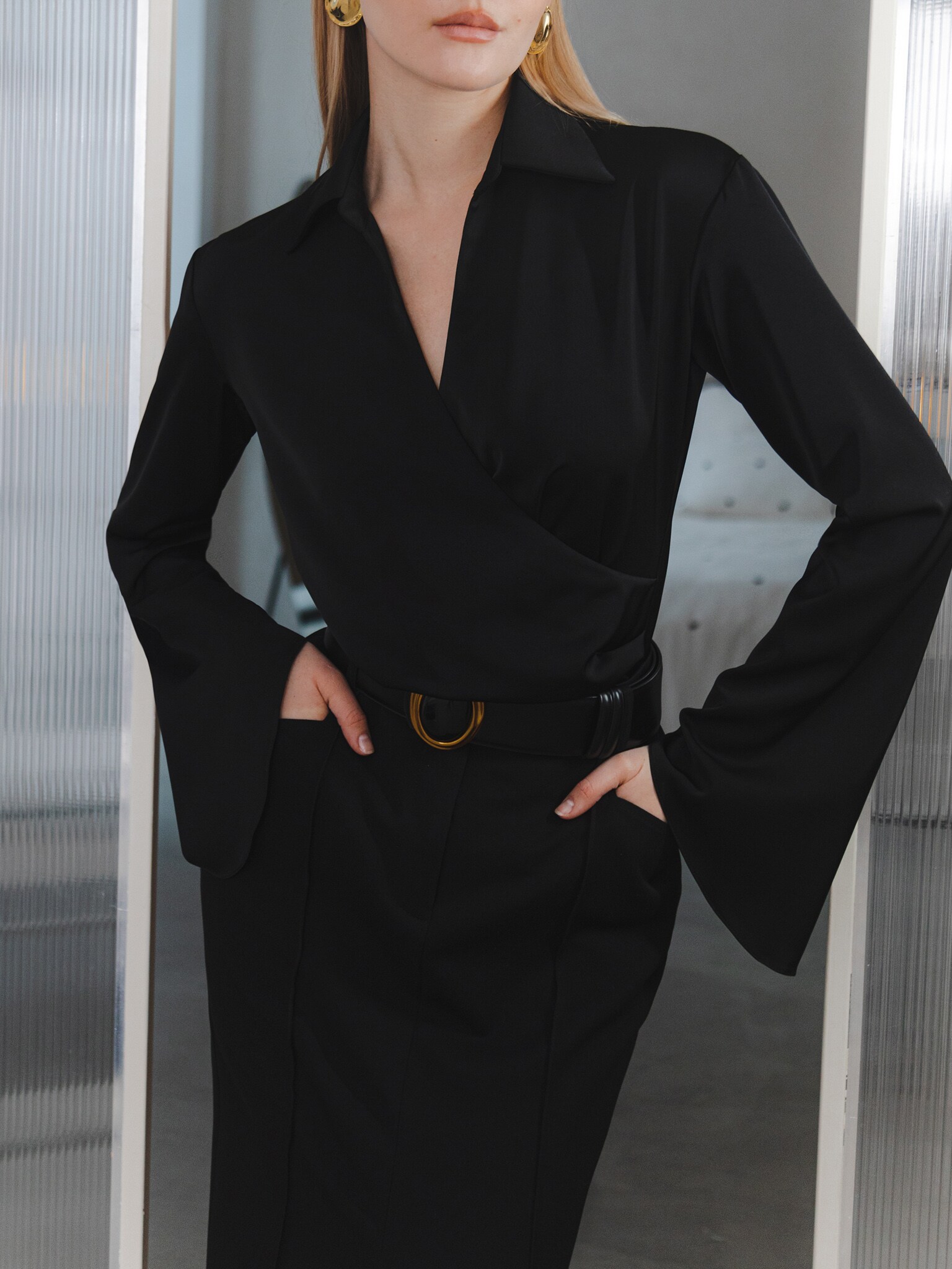 Loose blouse with wrap imitation