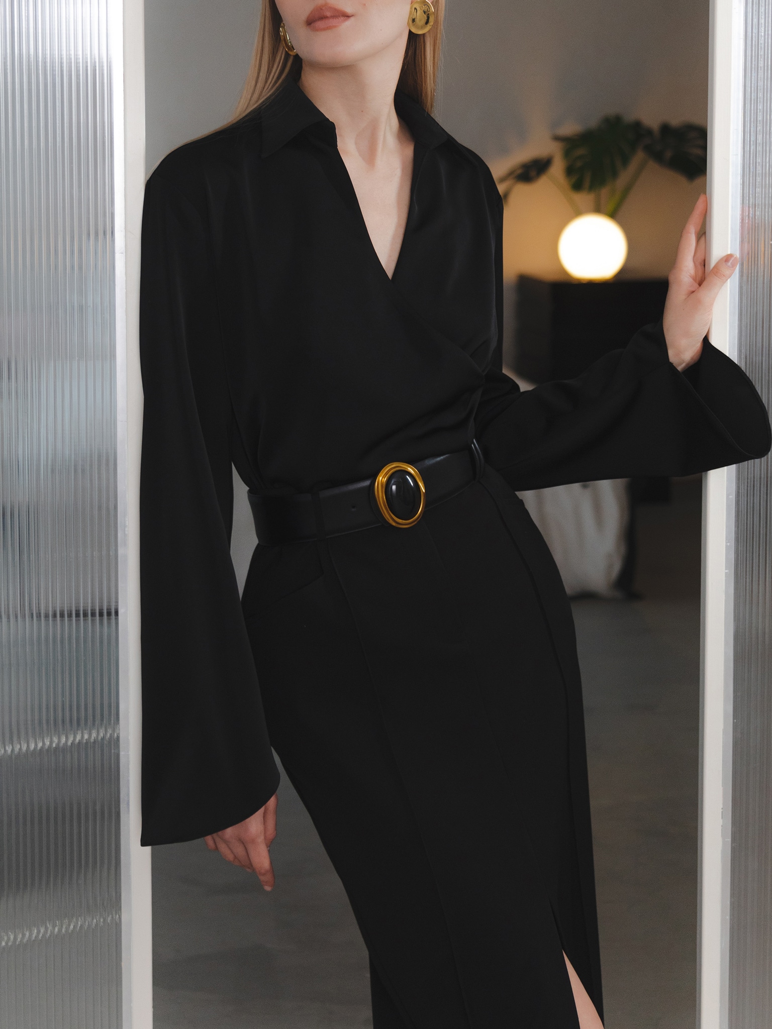 Loose blouse with wrap imitation