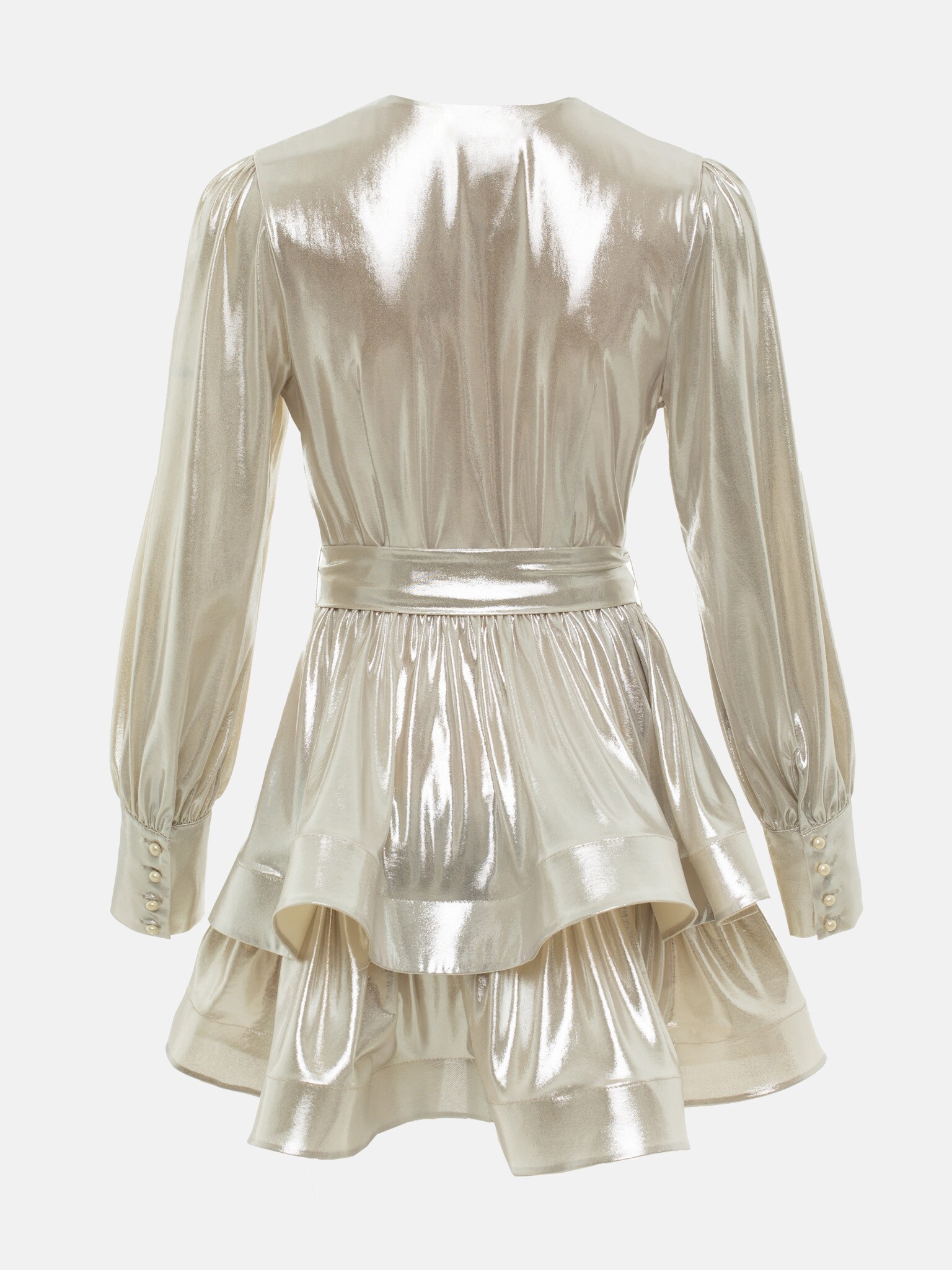 Shiny mini dress with ribbons at the waist :: LICHI - Online fashion store