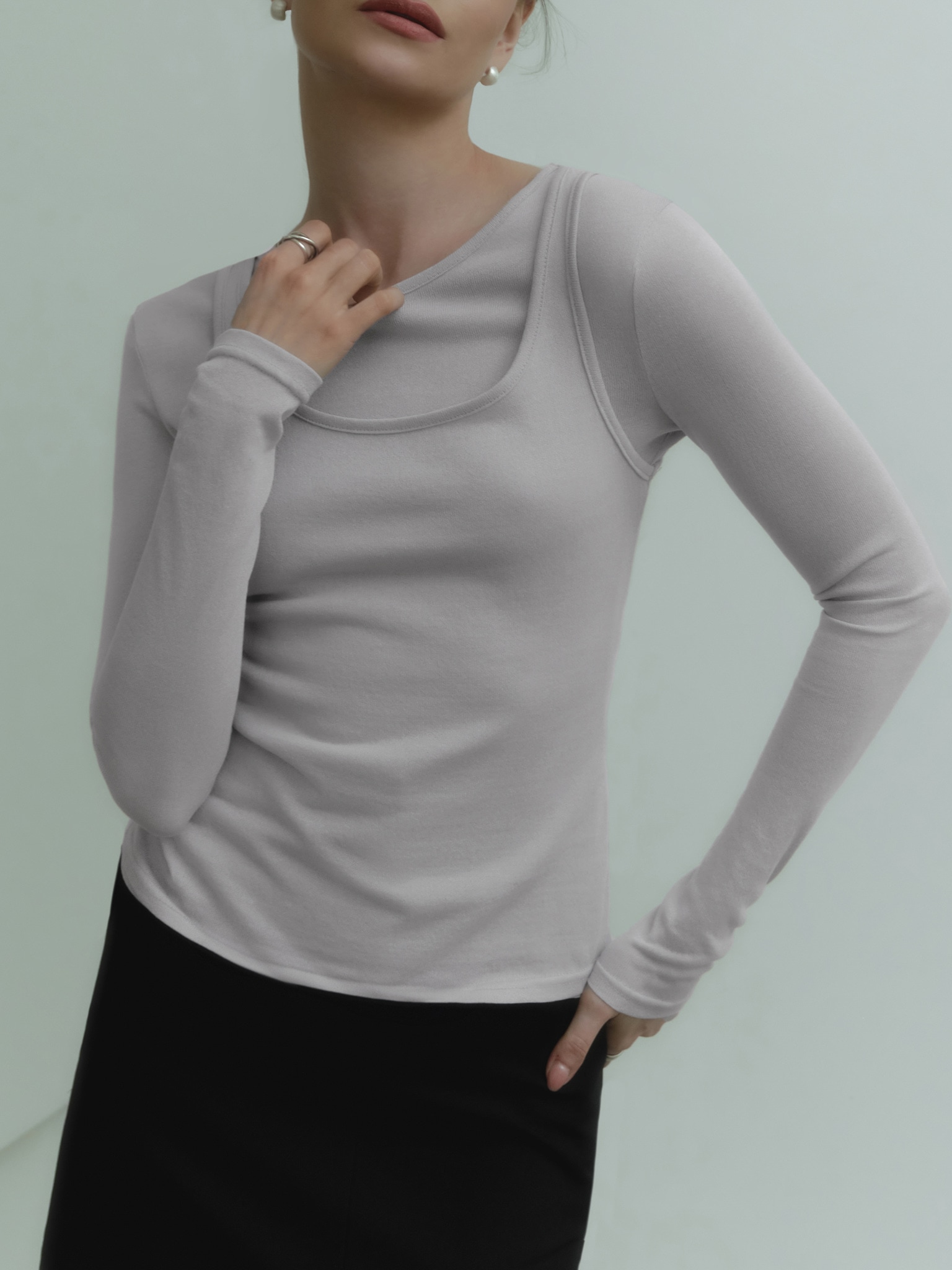 Лонгслив из полупрозрачной ткани с майкой