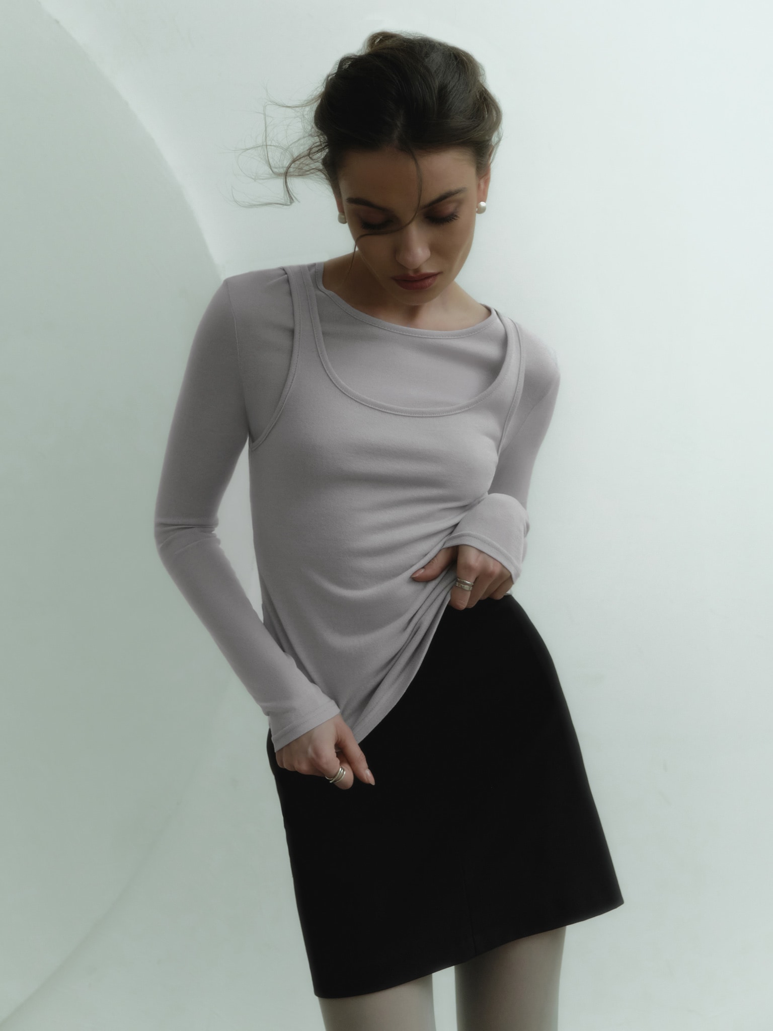 Лонгслив из полупрозрачной ткани с майкой