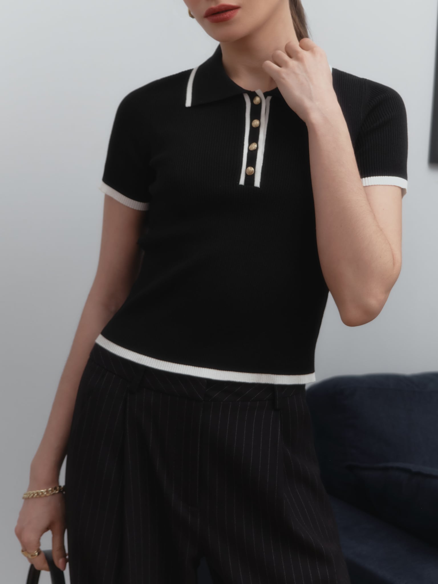 black cropped polo