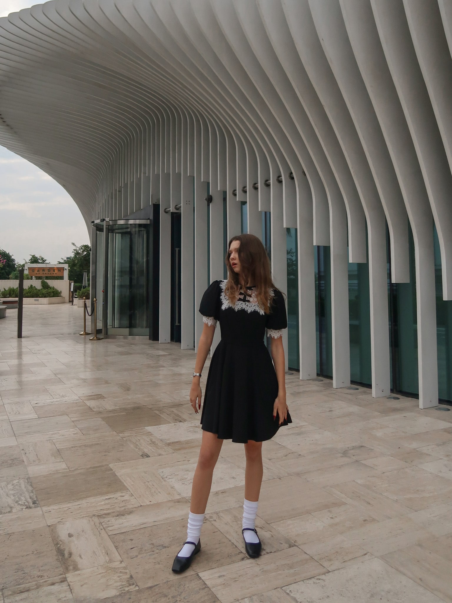 Mini dress with lace collar and cuffs