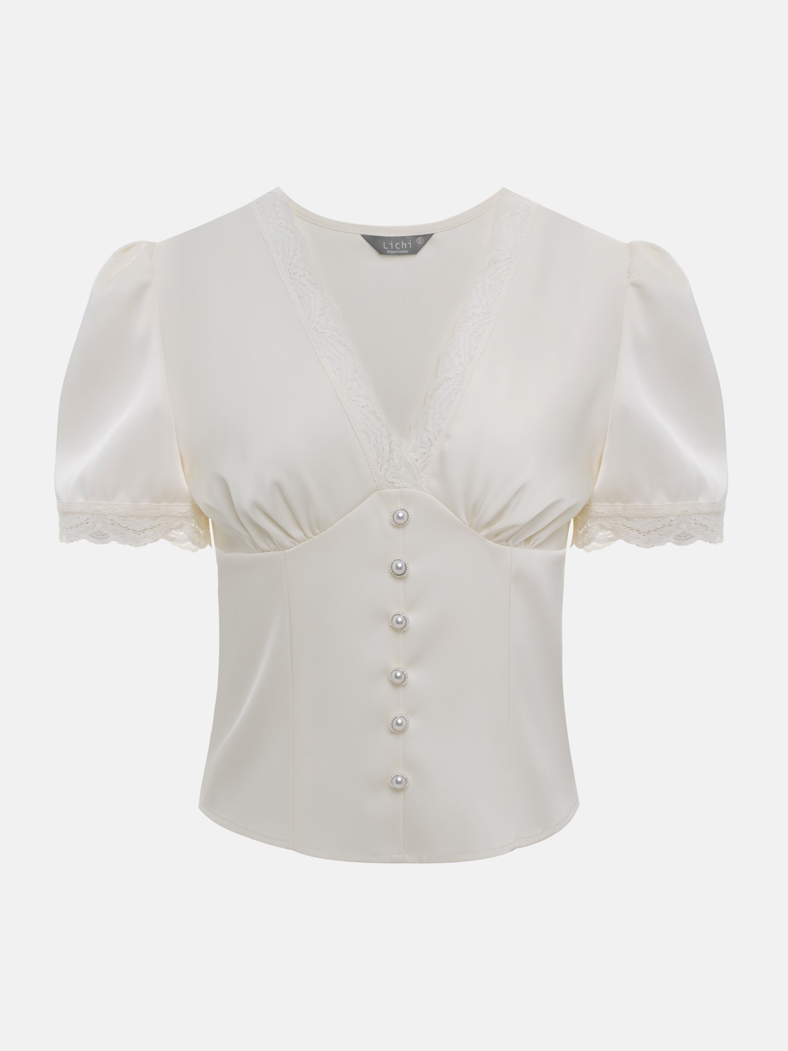 Satin blouse with lace decor