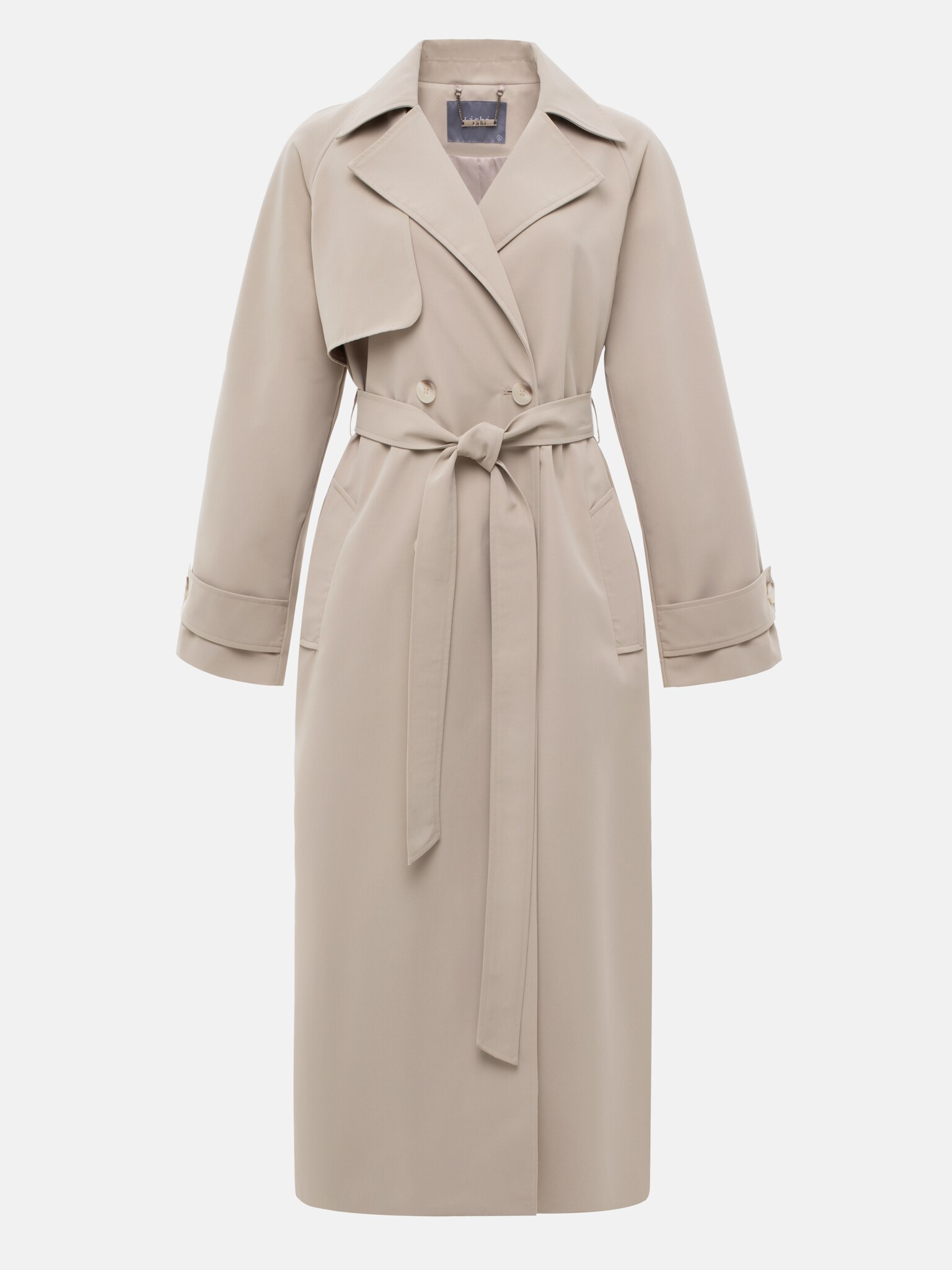 Double-breasted maxi trench coat with matching belt