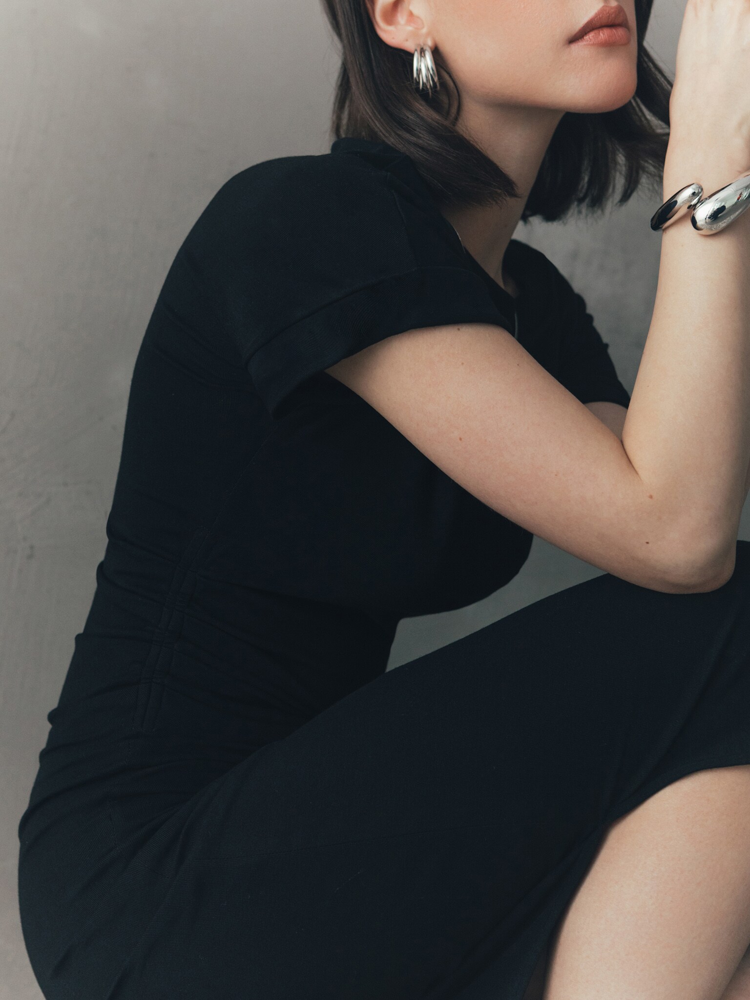 Fitted maxi dress with short sleeves