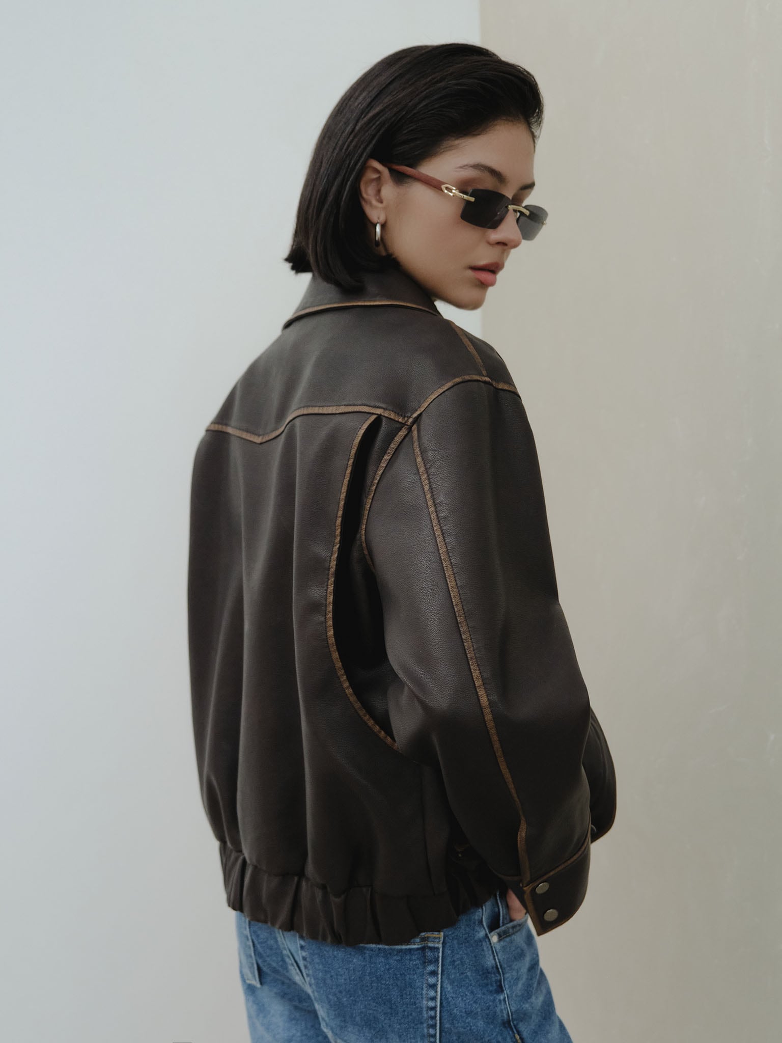 Eco-leather jacket with patch pockets