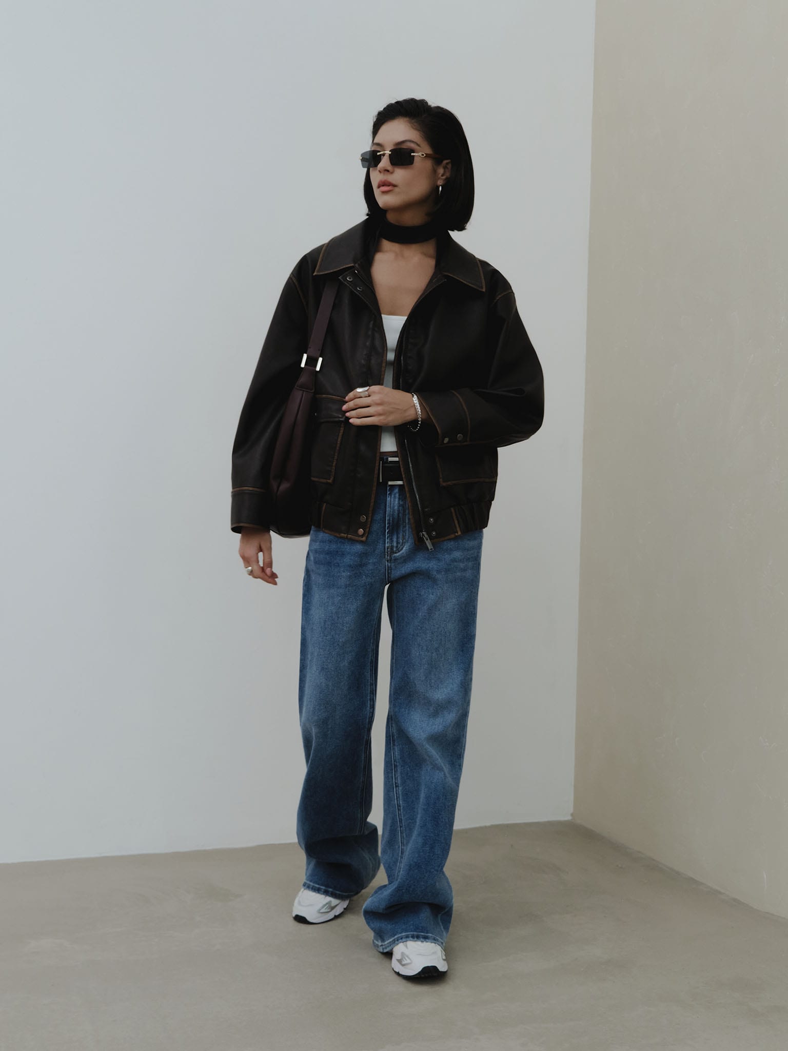 Eco-leather jacket with patch pockets