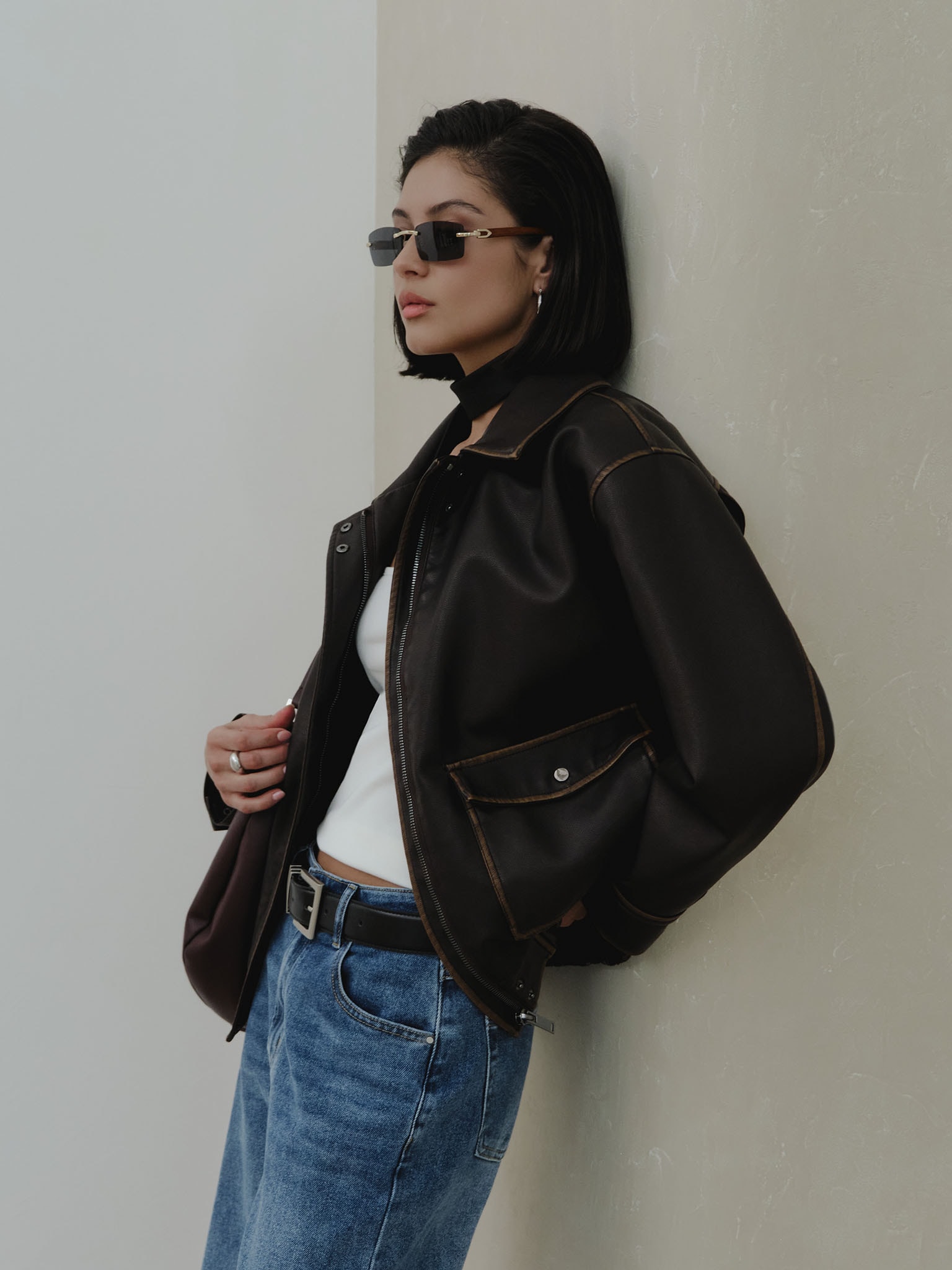 Eco-leather jacket with patch pockets