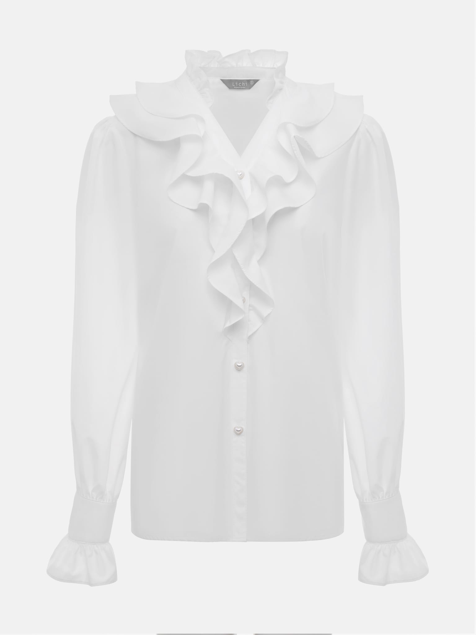 Straight blouse with ruffle at the collar