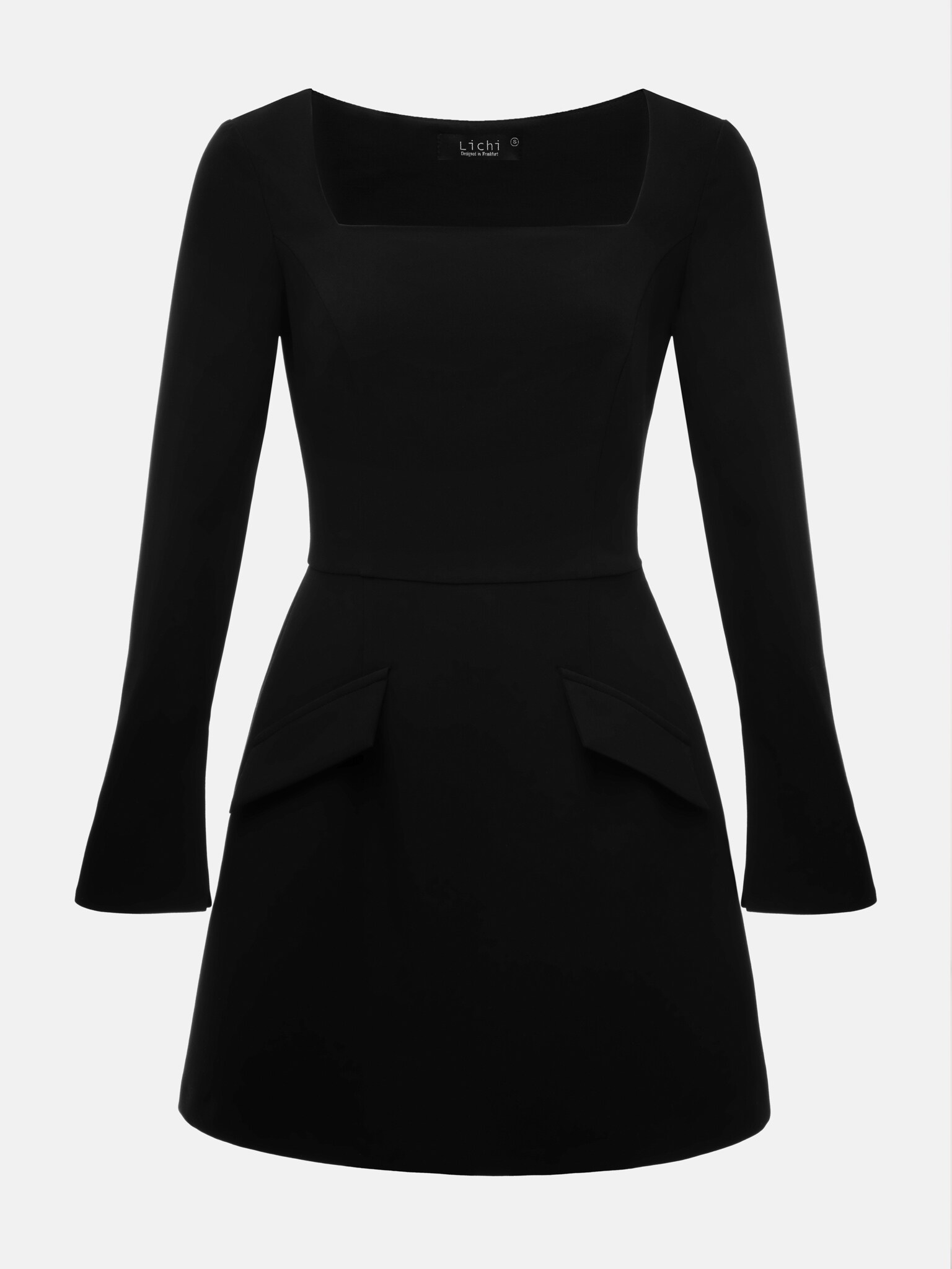 Mini dress with square neckline and A-silhouette skirt