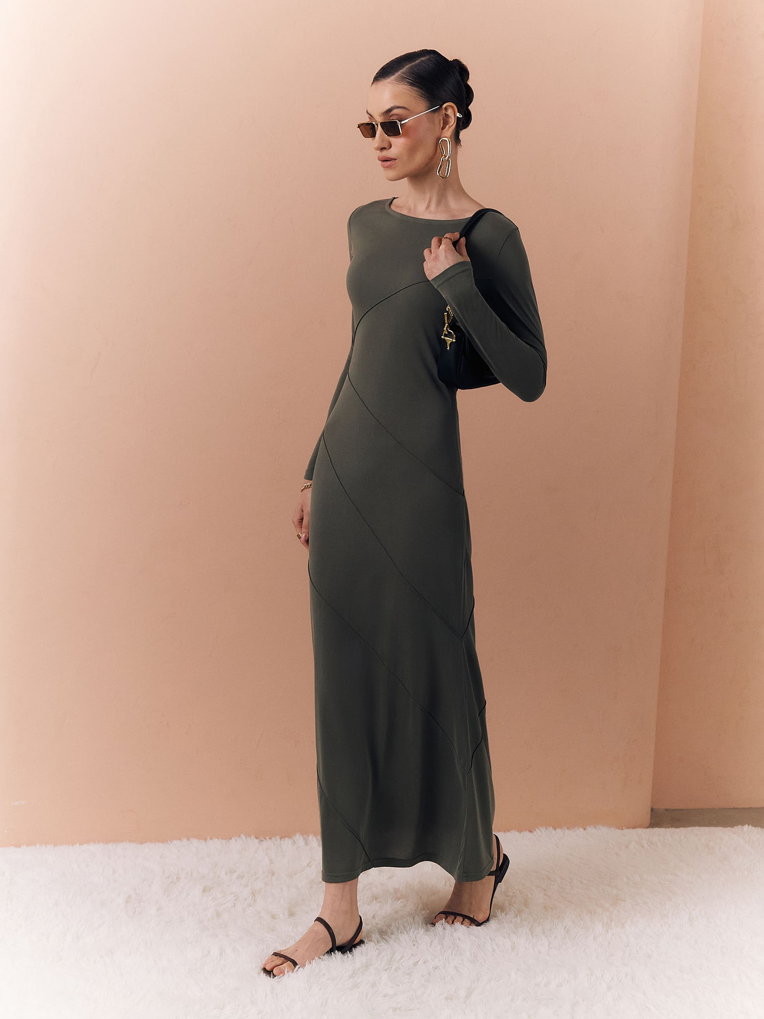 Jersey maxi dress with diagonal seams