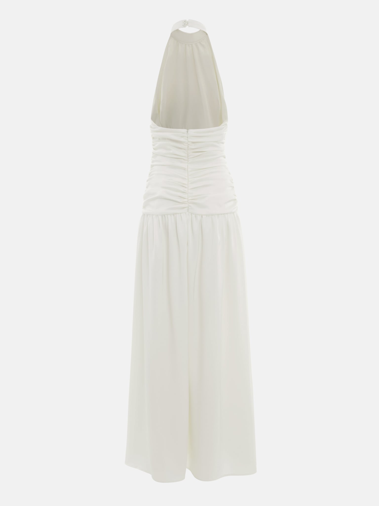 Satin maxi dress with halter collar and draped bodice