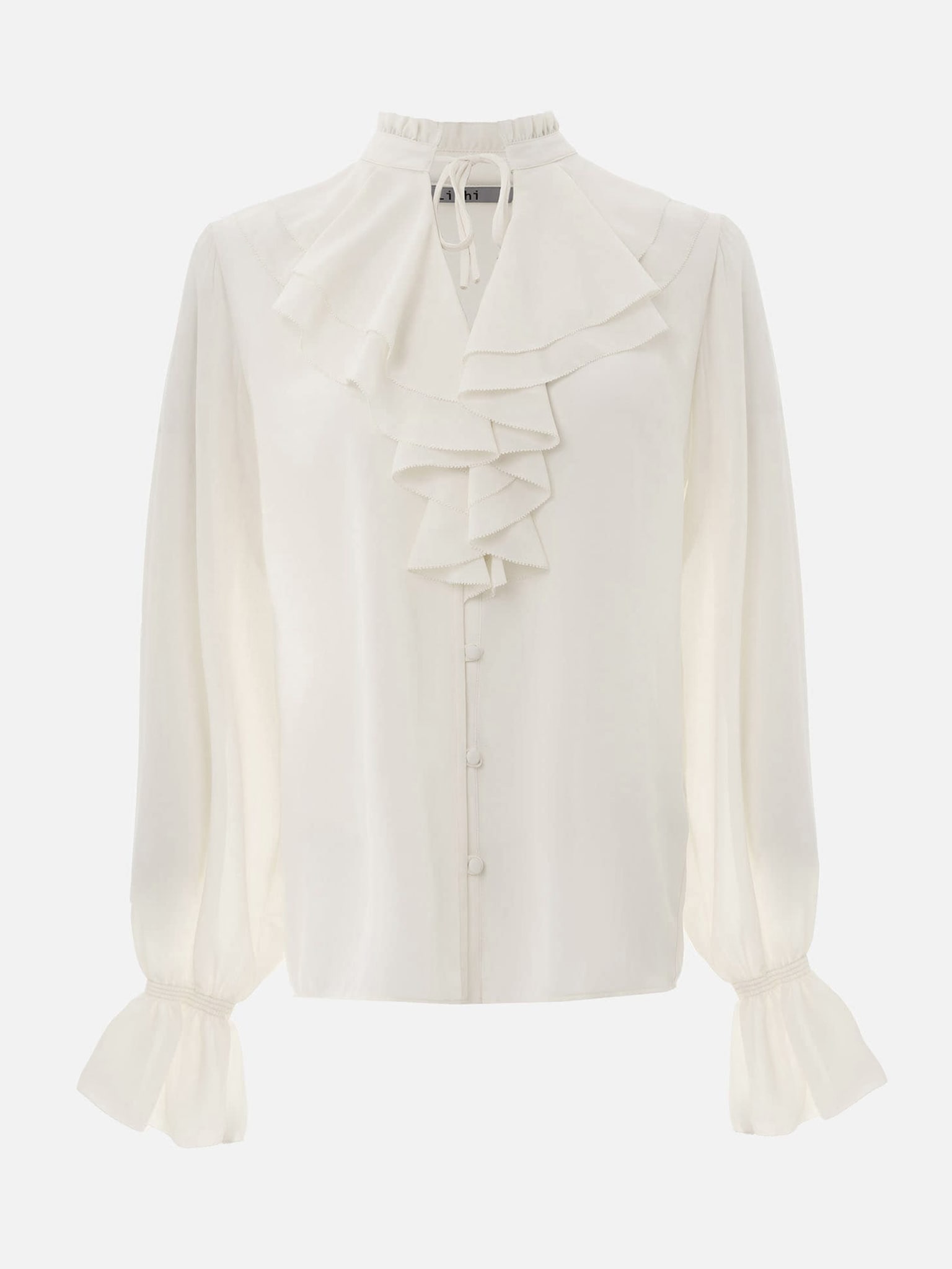Light blouse with flounces and ties at the collar