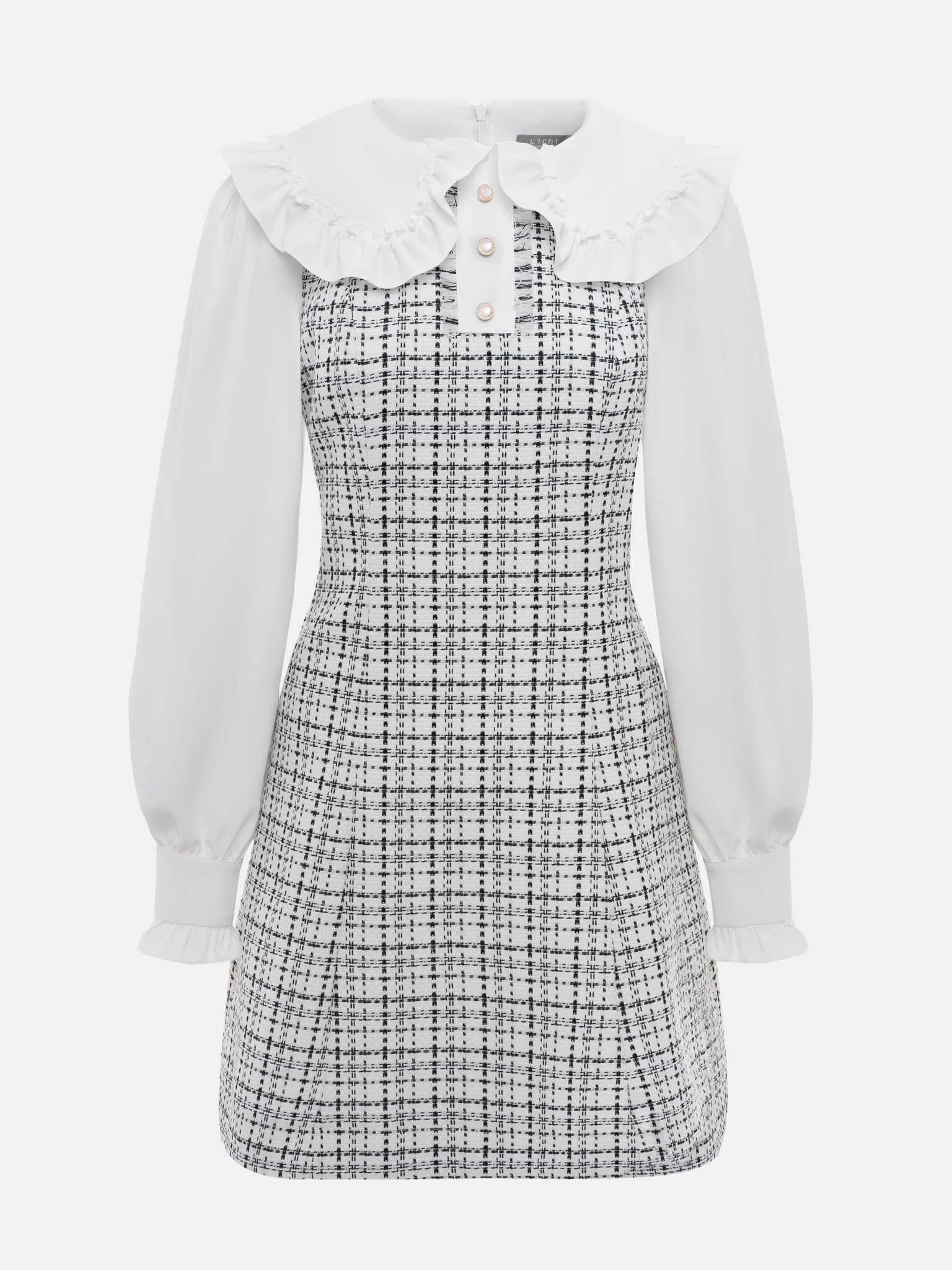 Tweed Mini Dress With Long Sleeves And Stand up Collar LICHI tweed-mini-dress-with-long-sleeves-and-stand-up-collar-lichi