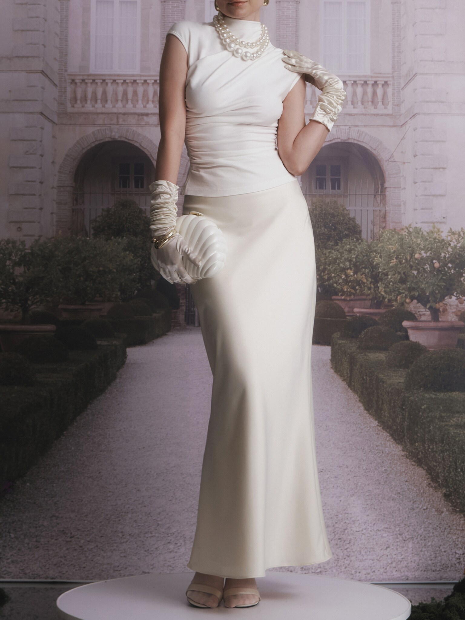 Elegant Unique Satin Ruched Flared Wide Swing A-Line Skirt main image 1