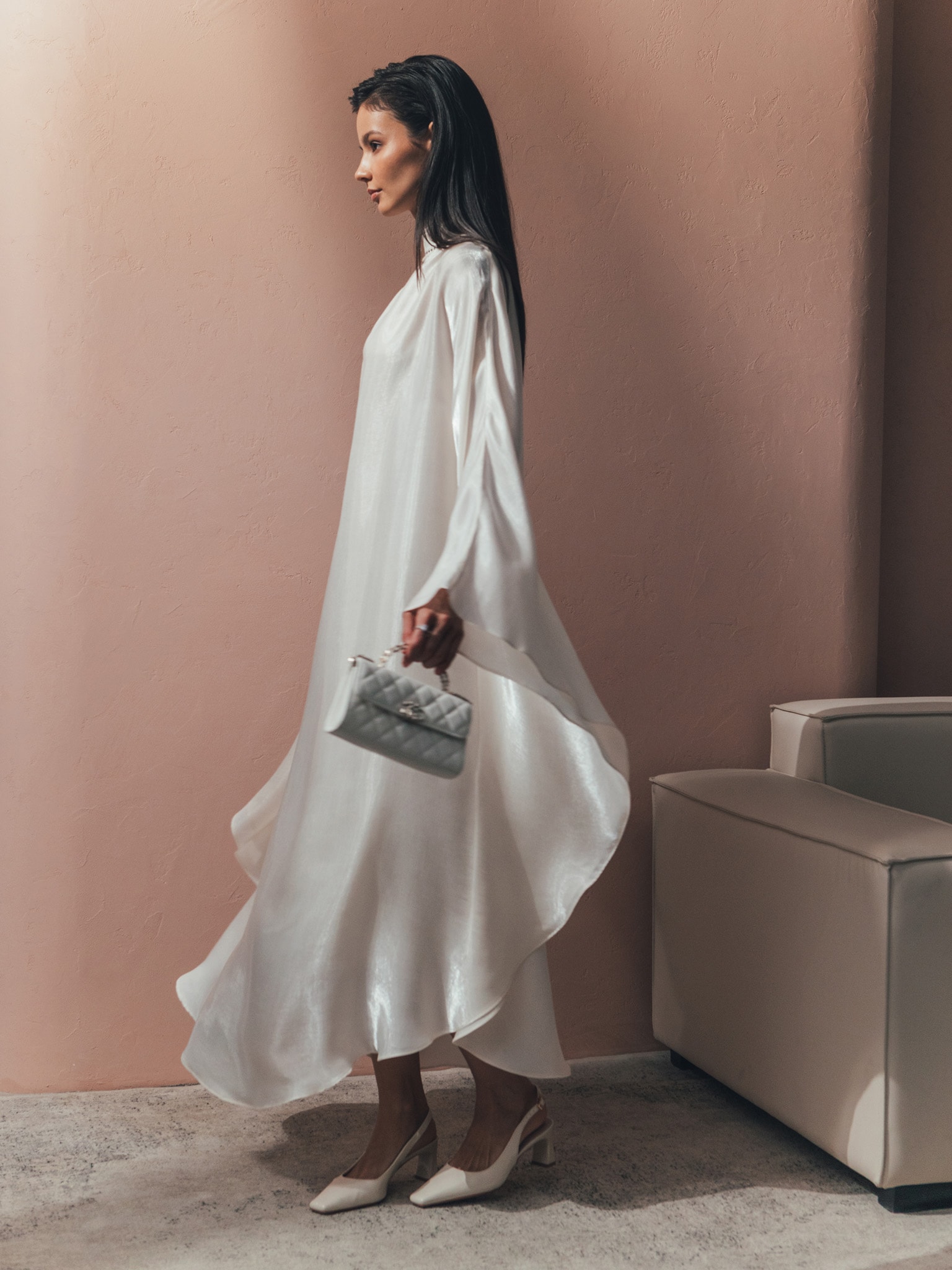 Loose maxi dress with rhinestones on collar