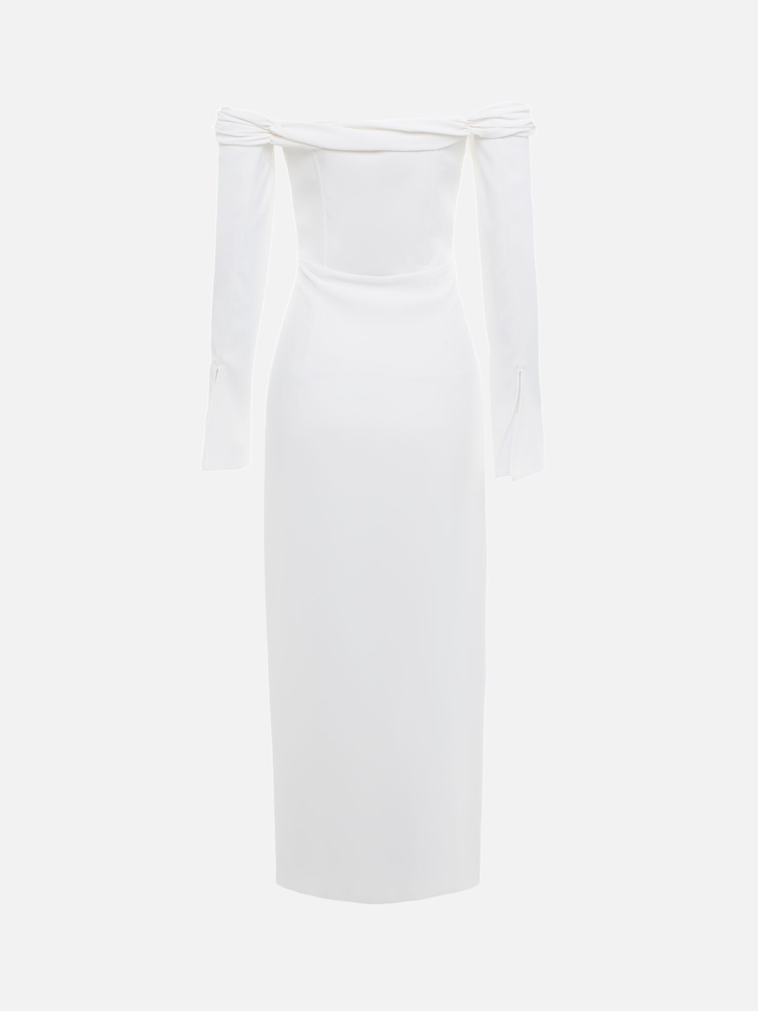 Платье миди с открытыми плечами и разрезами на рукавах