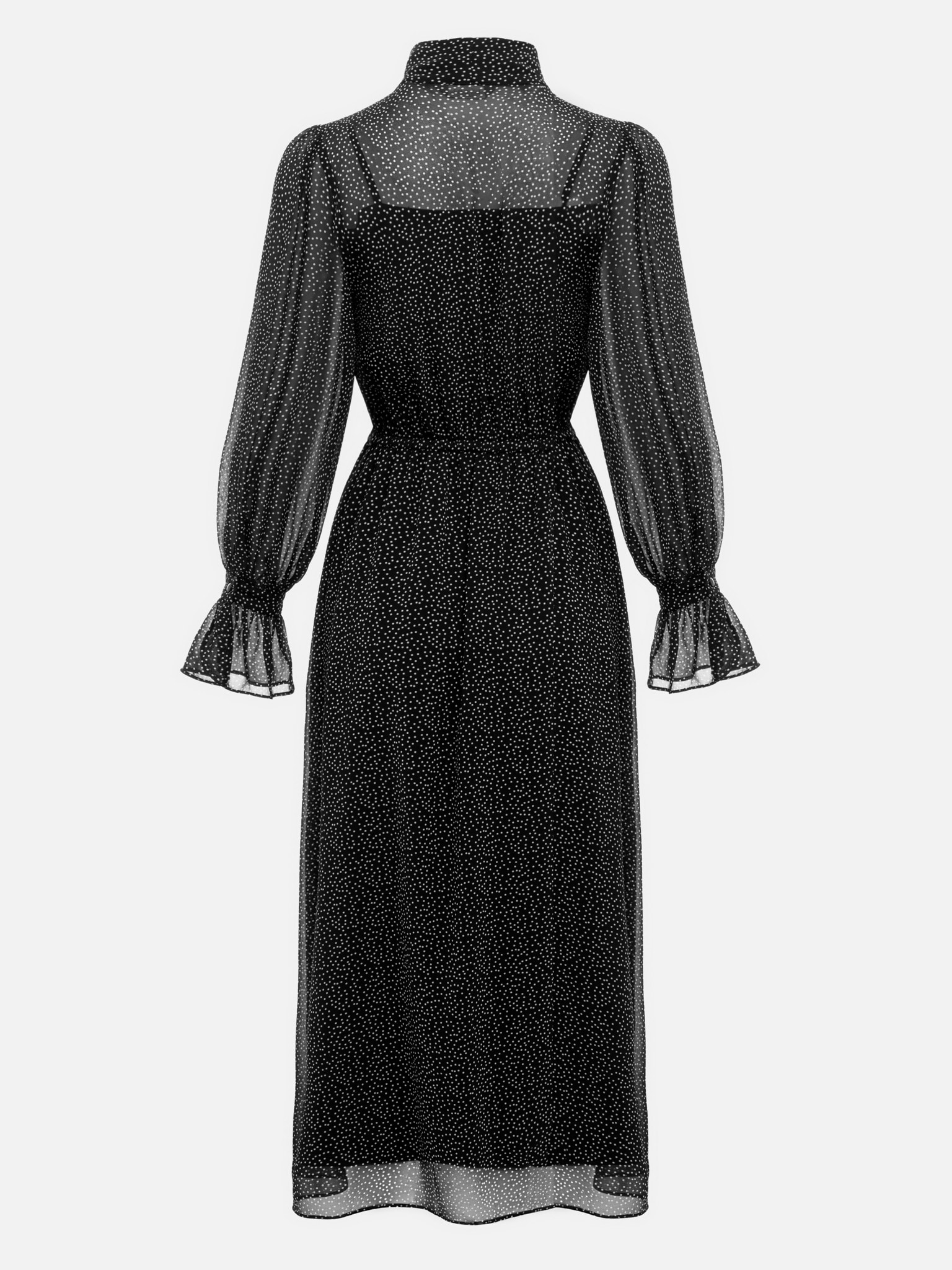 Lightweight polka dot midi dress with collar bow