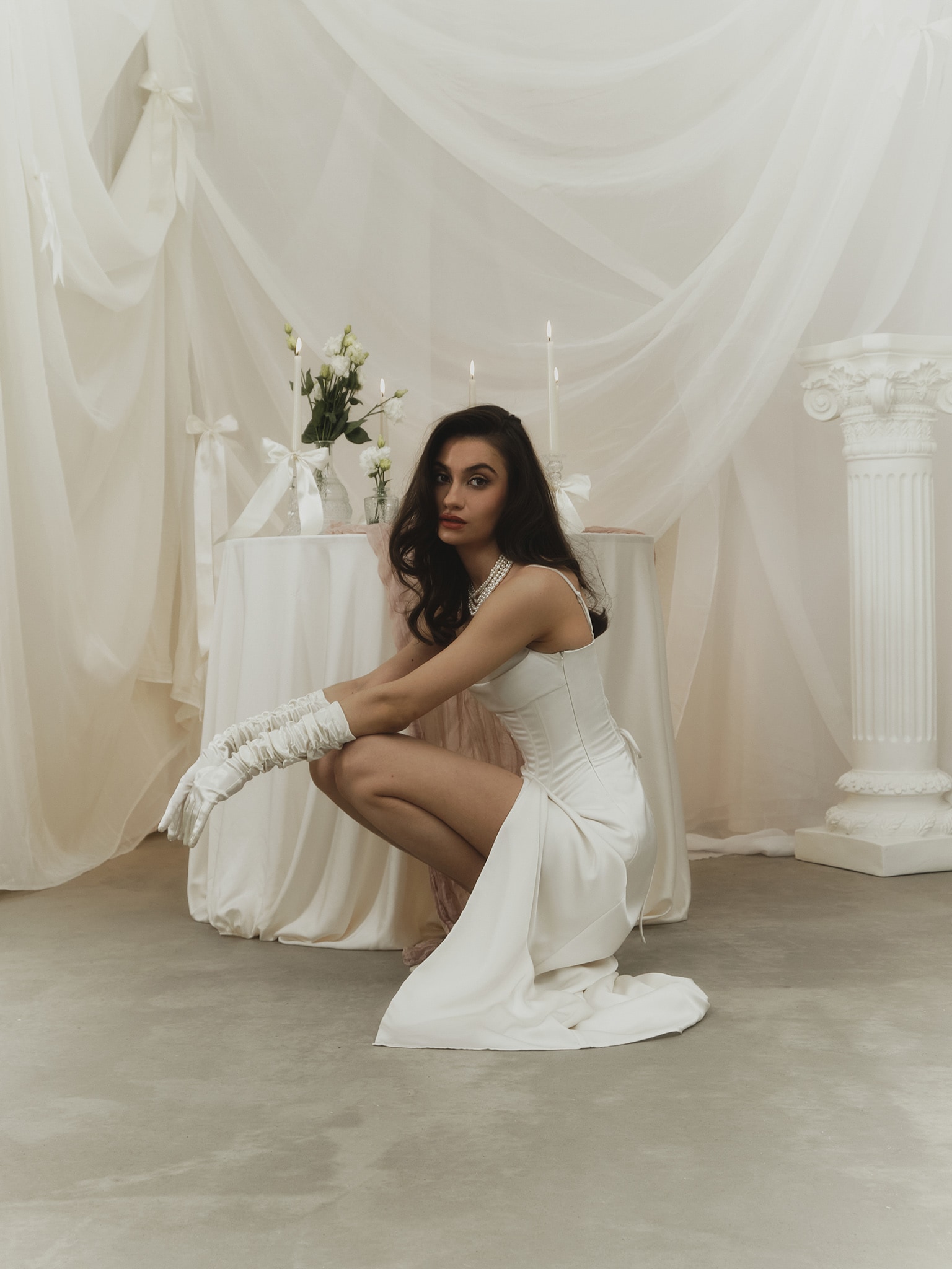 Midi combination dress with waist corset insert