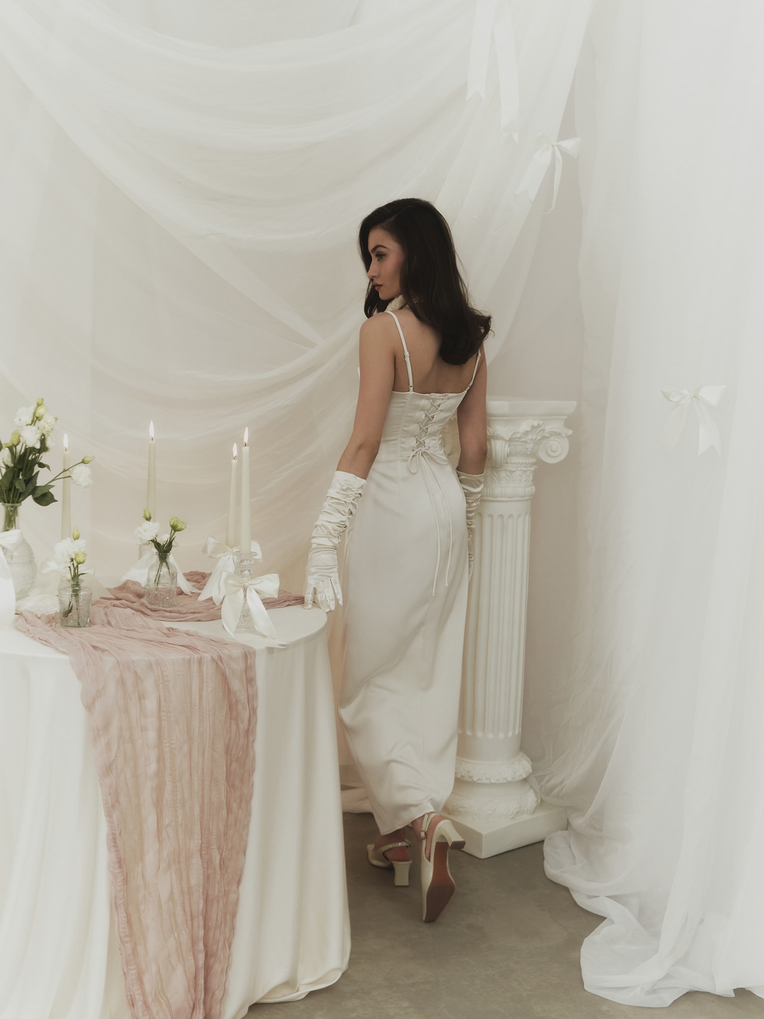 Midi combination dress with waist corset insert