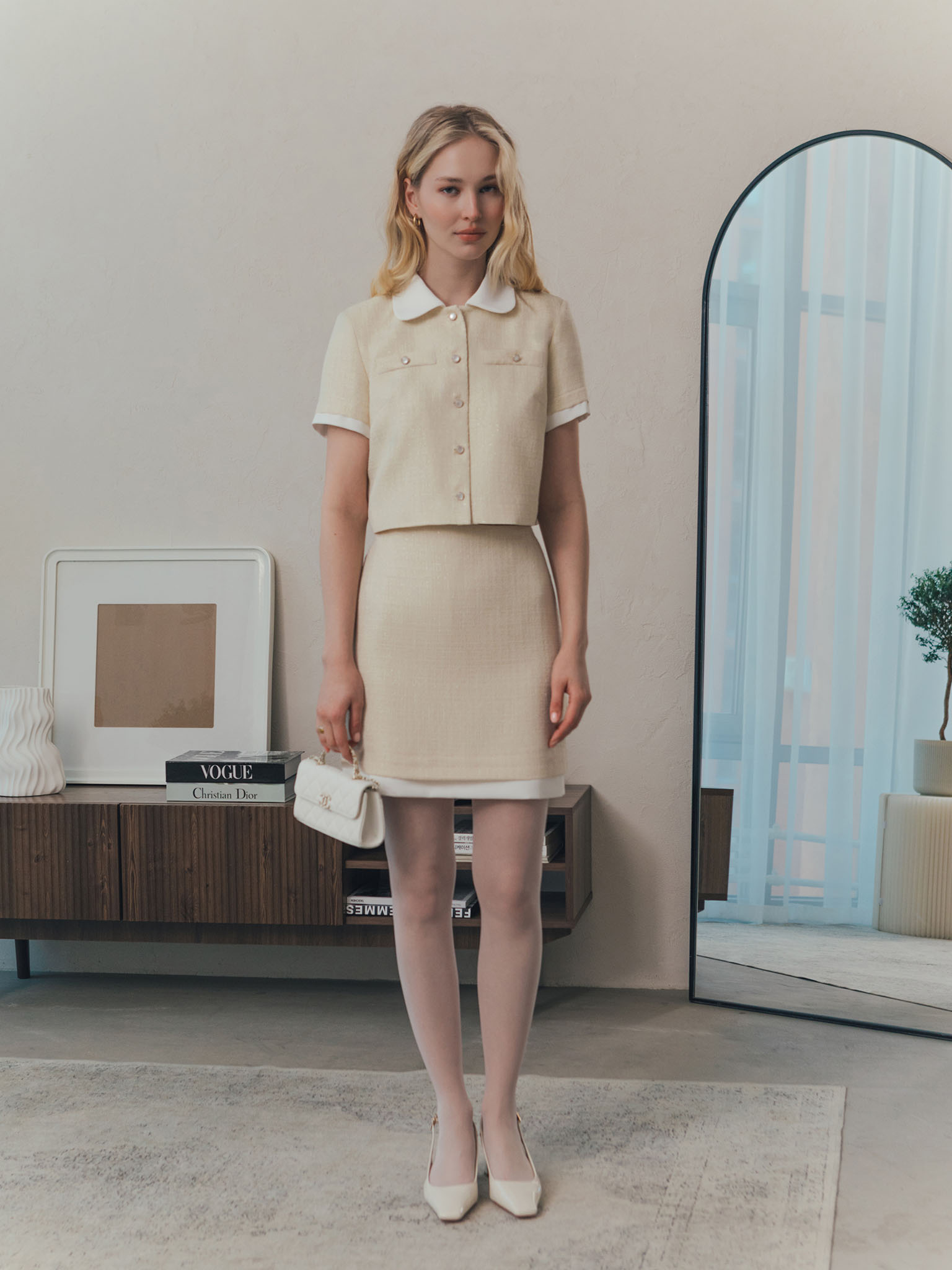 Твидовая юбка мини с контрастной вставкой :: LICHI - Online fashion store