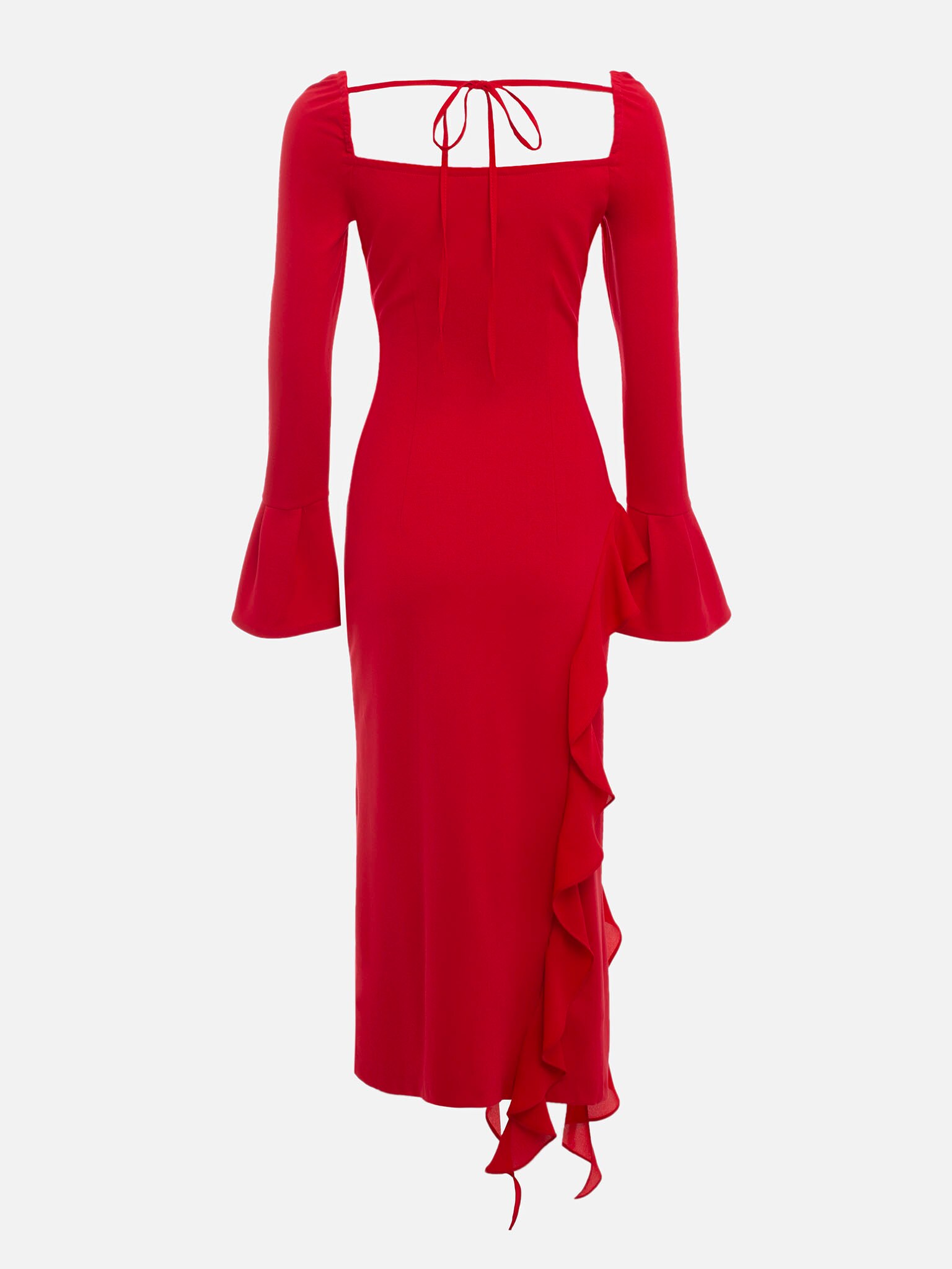 Платье миди с воланами на манжетах и юбке :: LICHI - Online fashion store