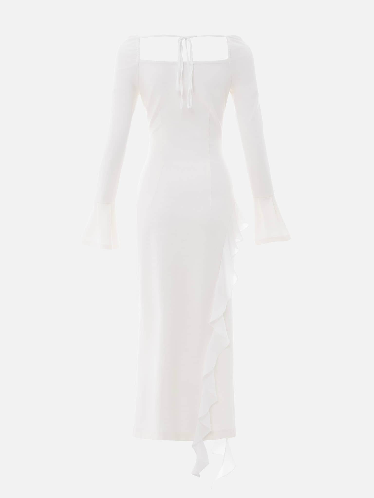 Sukienka midi z falbanami na mankietach i spódnicy