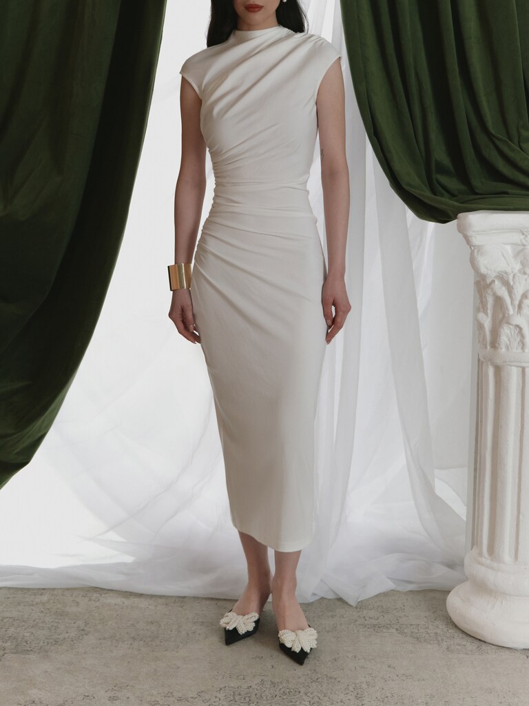 Blouson-sleeve bodycon midi dress :: LICHI - Online fashion store
