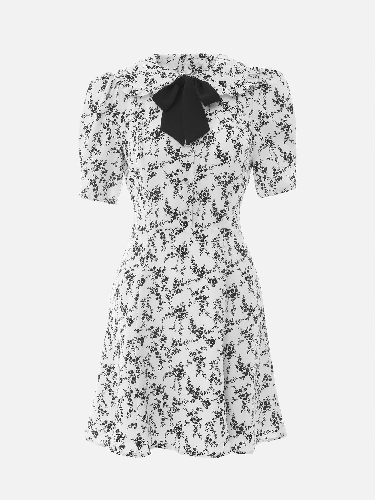 Mini dress with floral pattern and contrasting bow