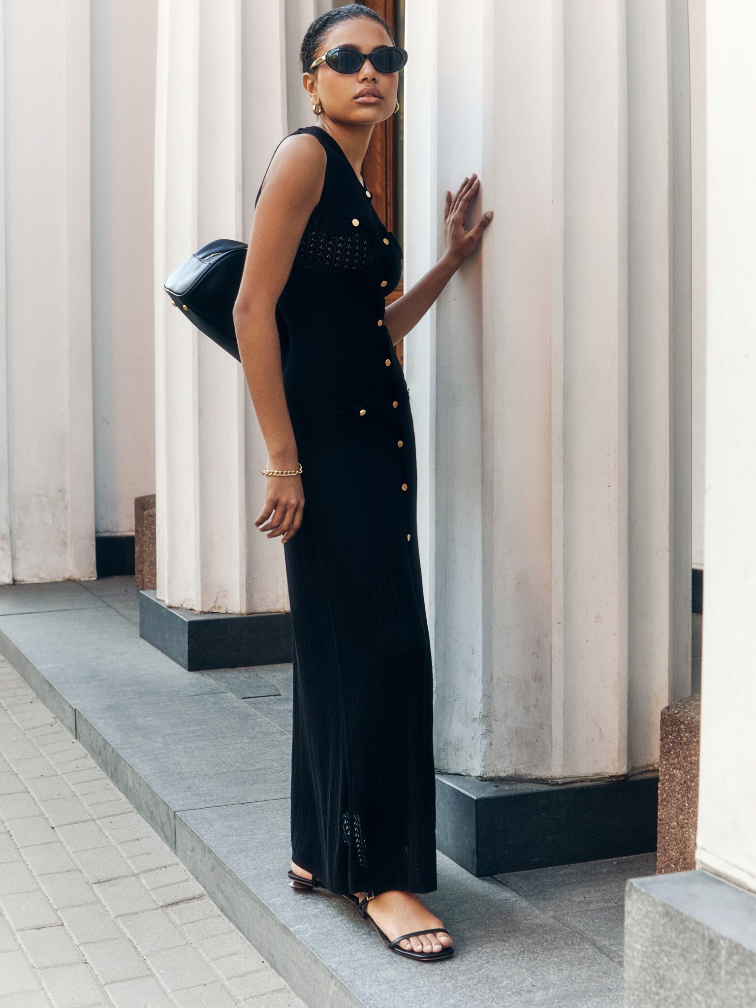 Knitted maxi dress with golden buttons