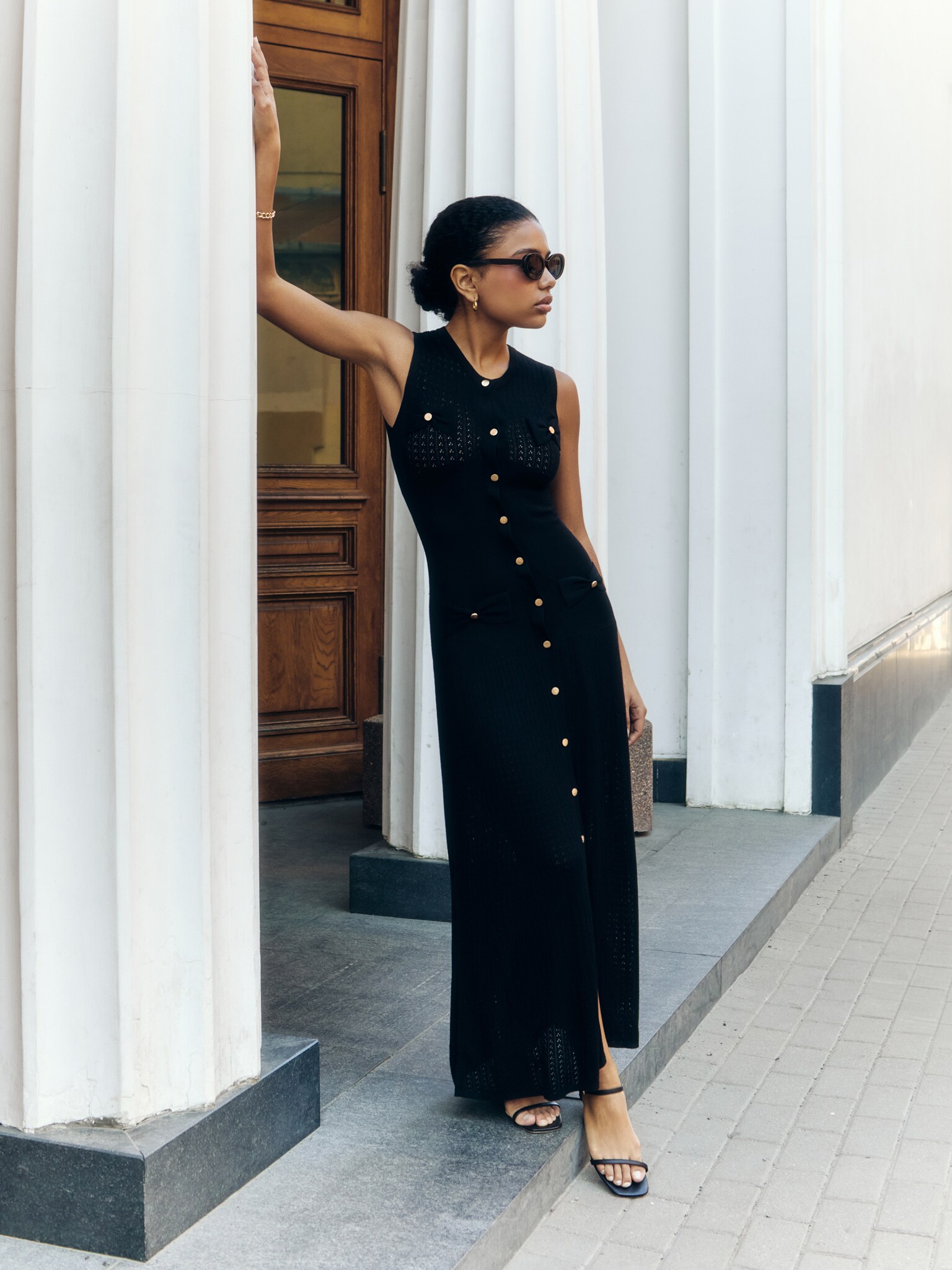 Knitted maxi dress with golden buttons