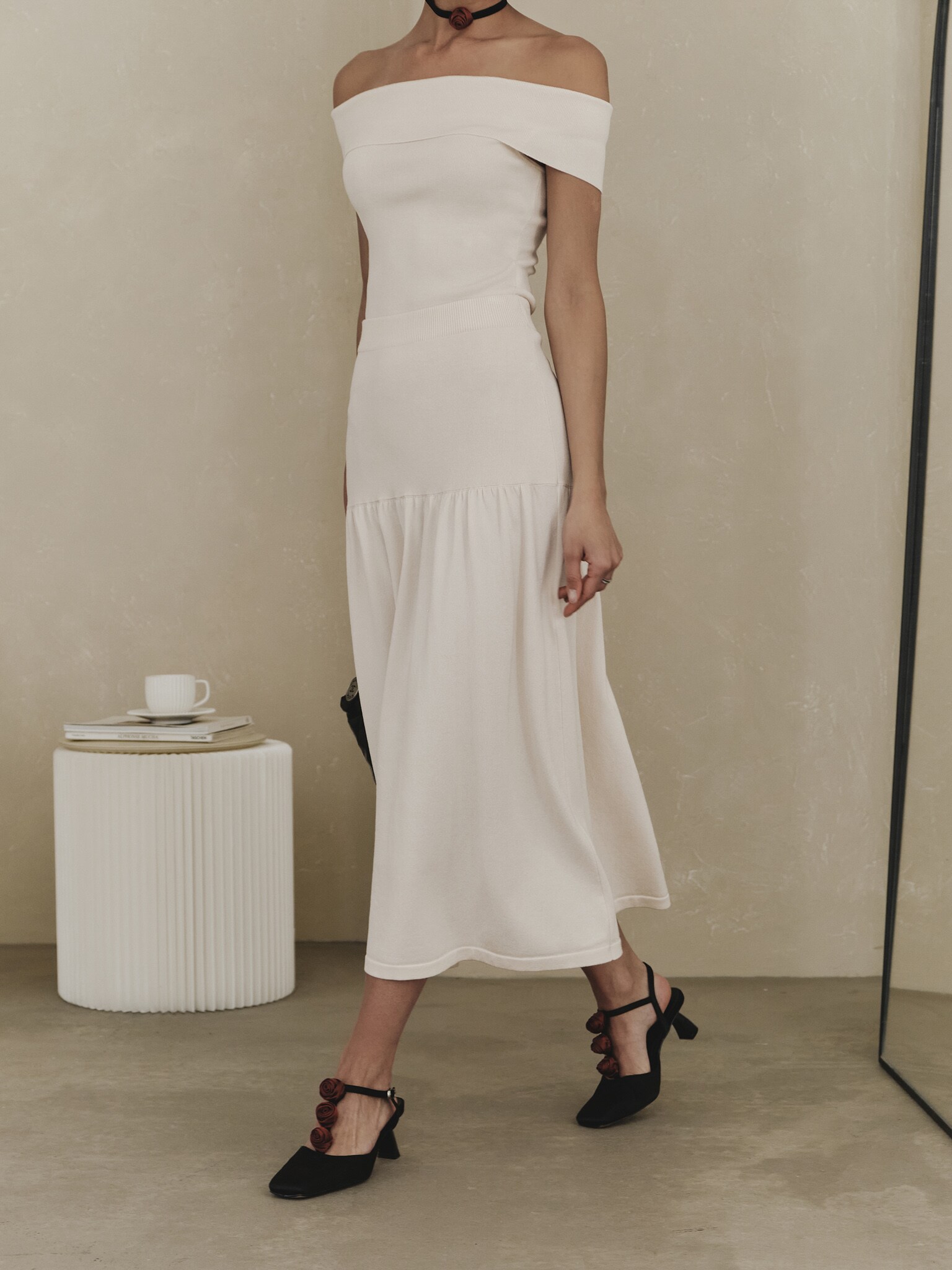 Jersey midi skirt with flounce