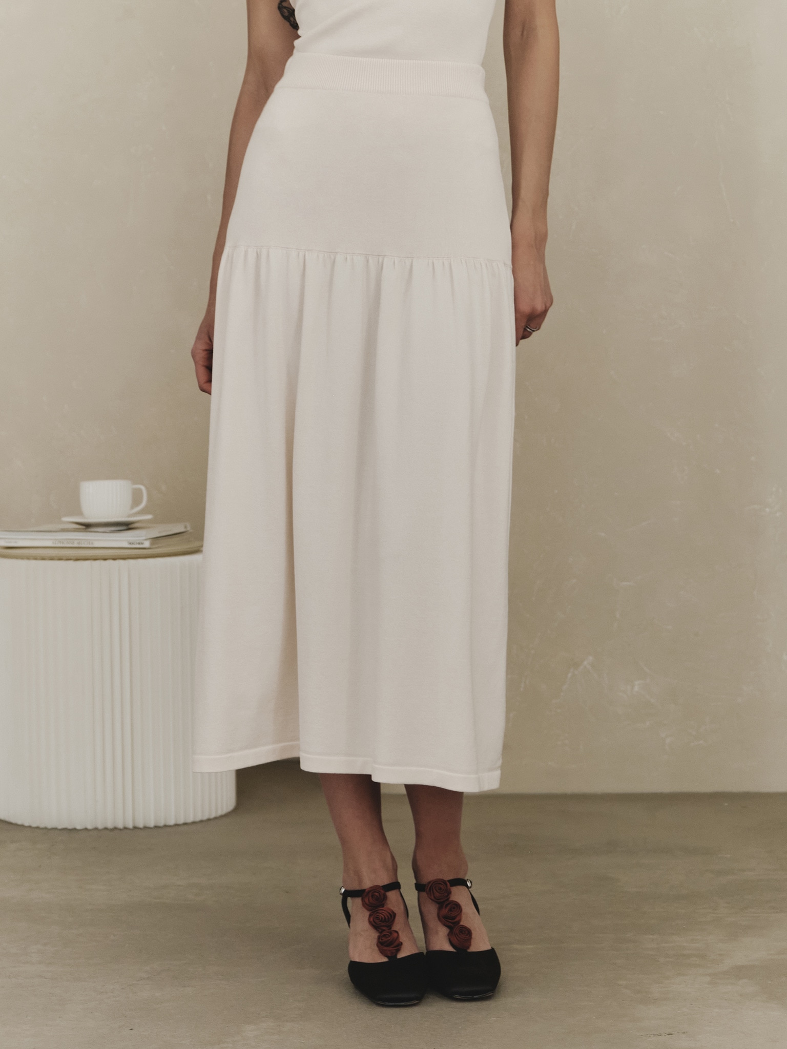 Jersey midi skirt with flounce