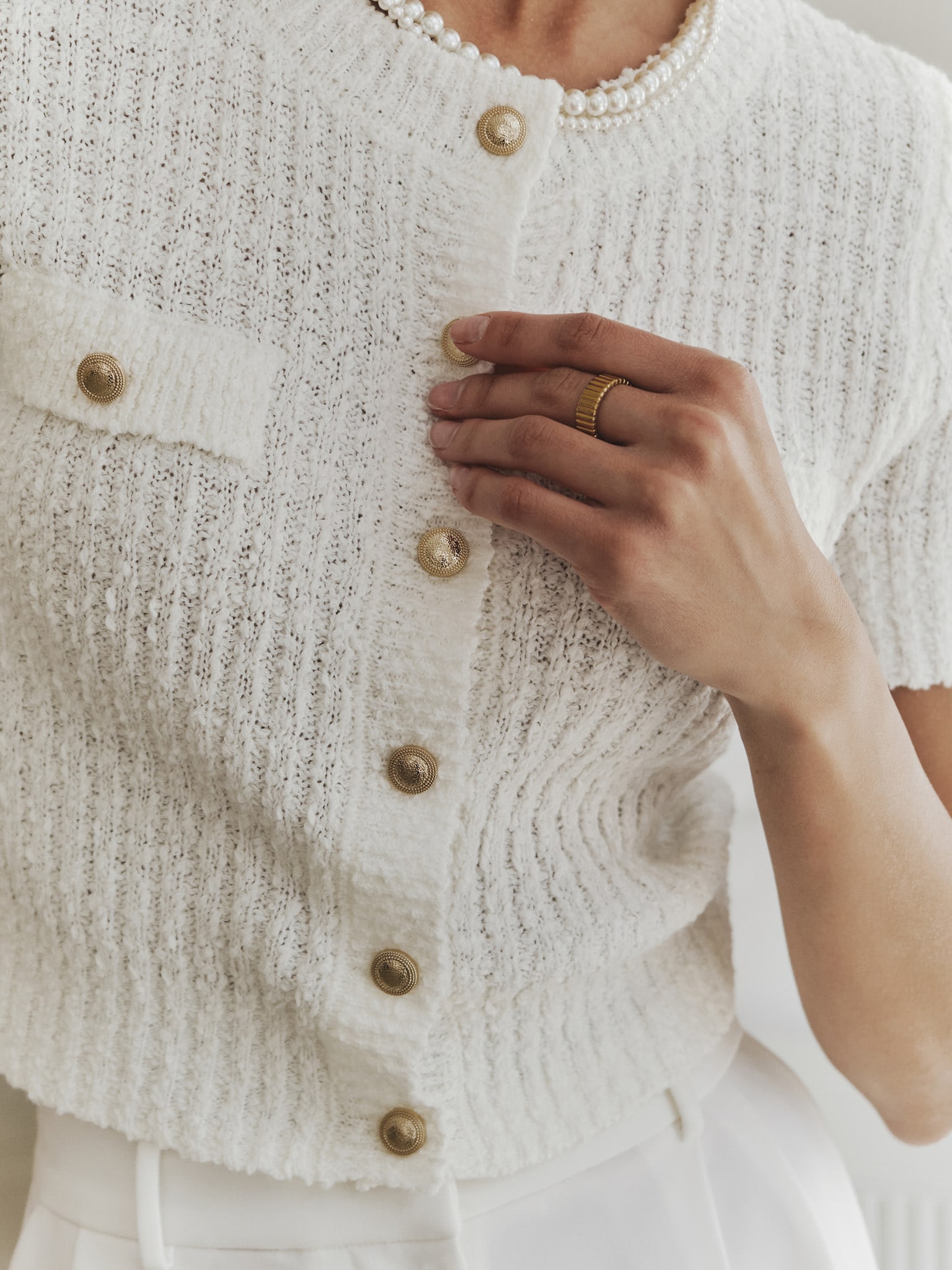 Jersey cardigan with short sleeves and large buttons :: LICHI - Online ...