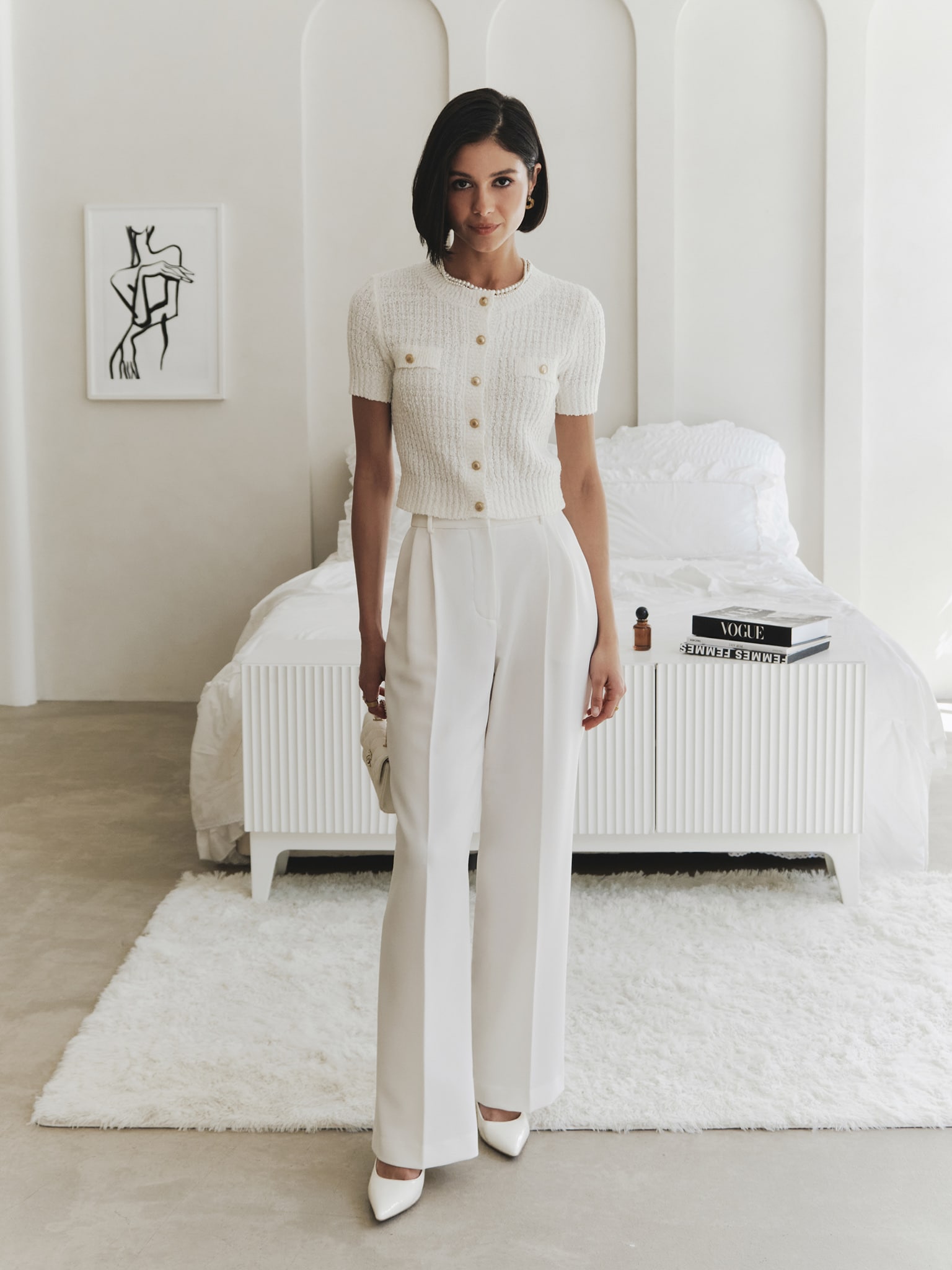 Jersey cardigan with short sleeves and large buttons