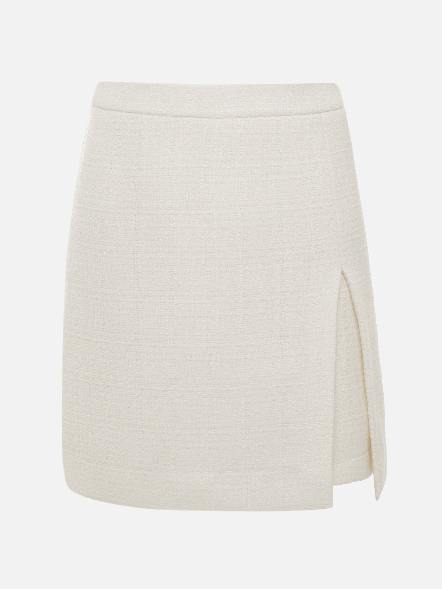 Tweed mini skirt with a slit