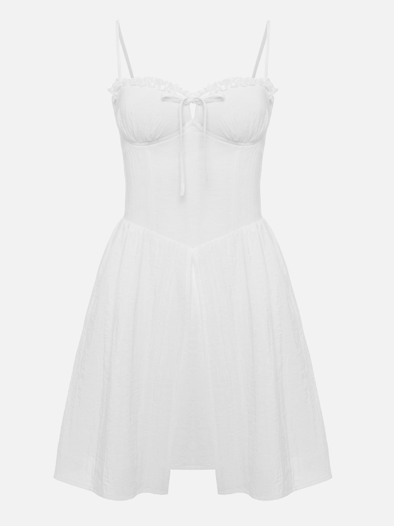 Mini strappy dress with lace ruffles on the bodice