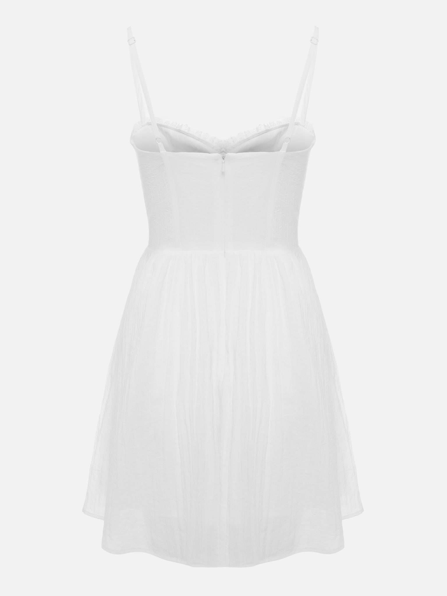 Mini strappy dress with lace ruffles on the bodice