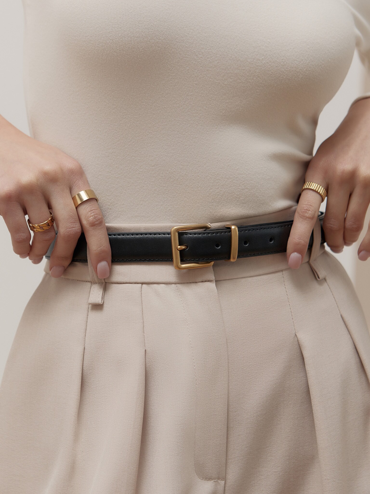 Leather belt with golden buckle :: LICHI - Online fashion store
