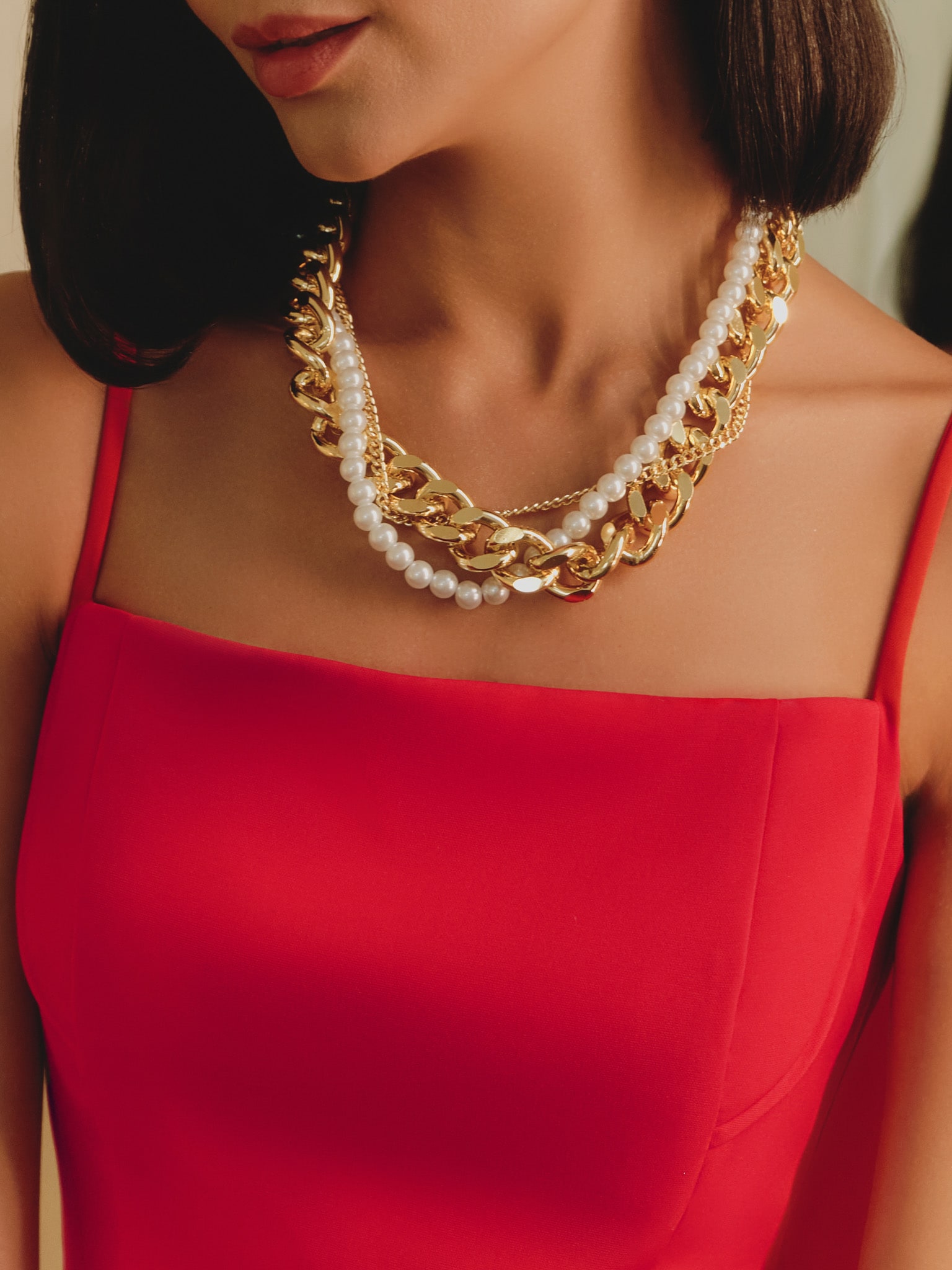 Комбинированное колье из цепей и жемчуга