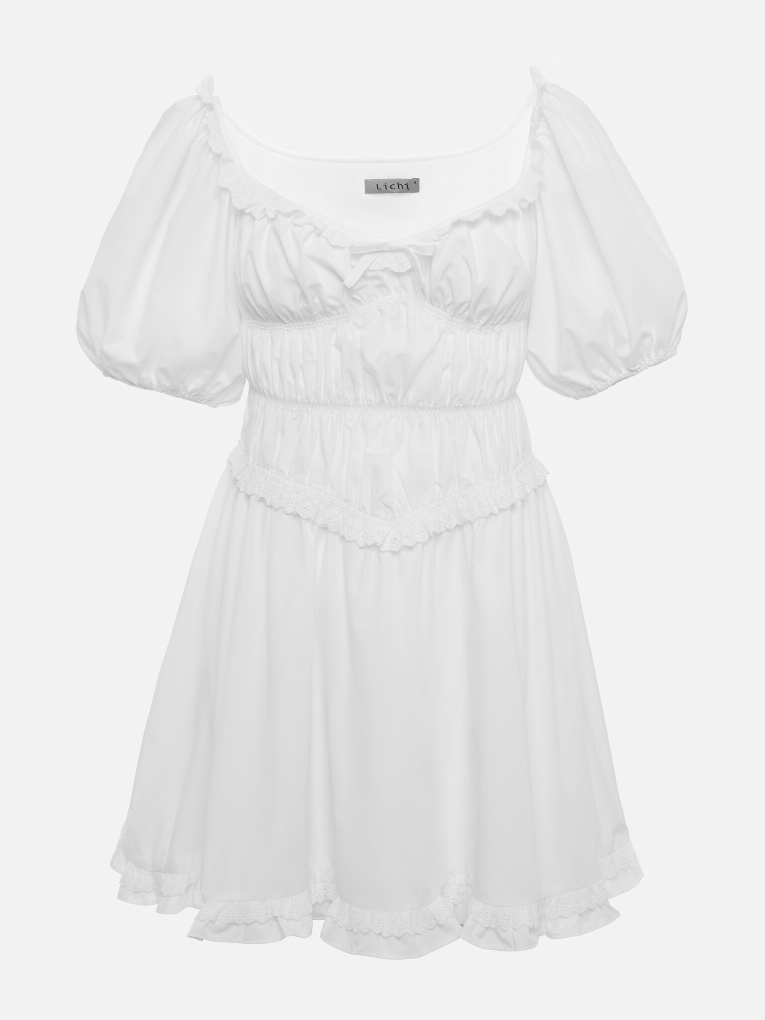 Mini dress with elasticated waist and lace ruffles :: LICHI - Online ...