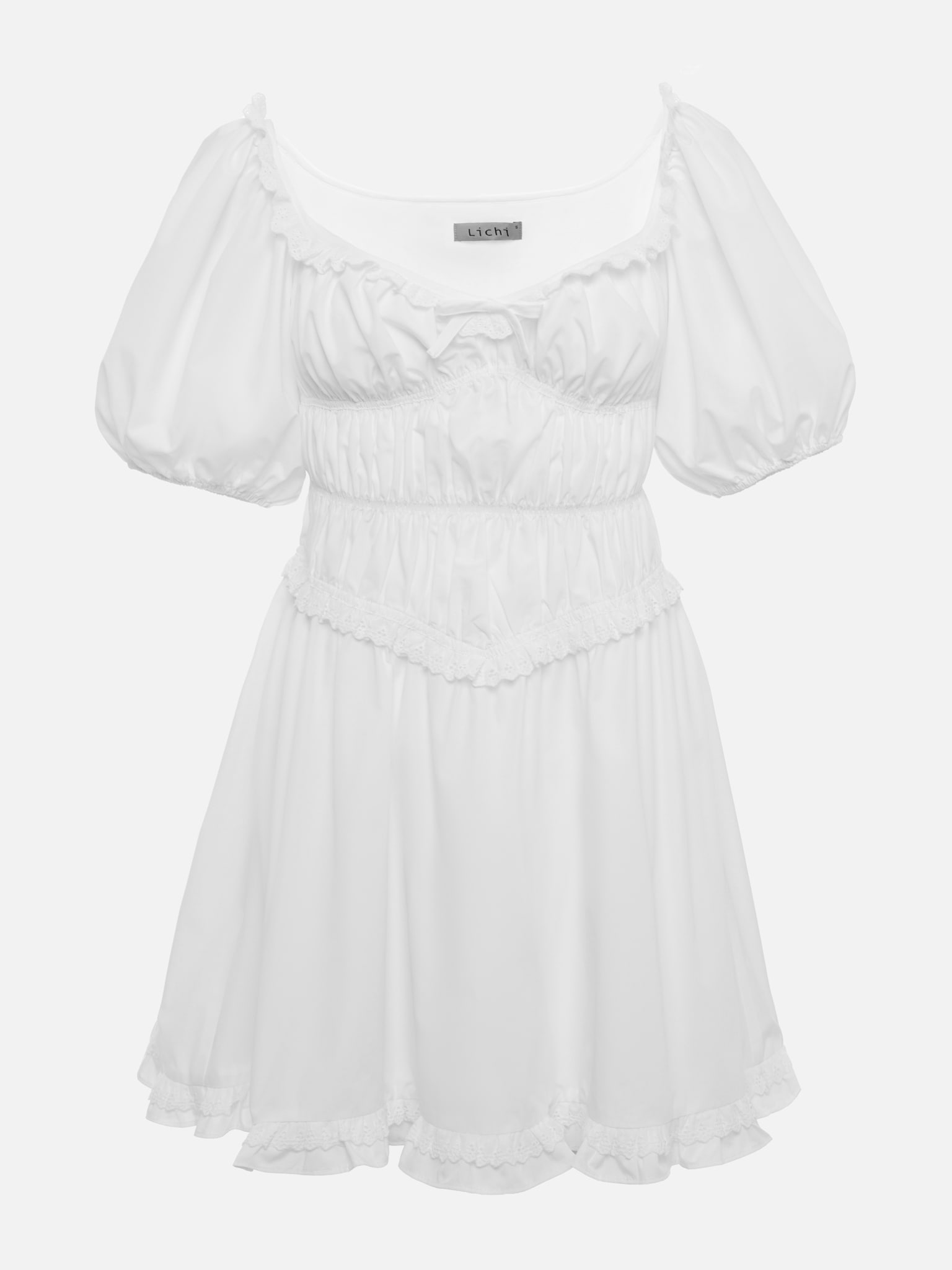 Mini dress with elasticated waist and lace ruffles