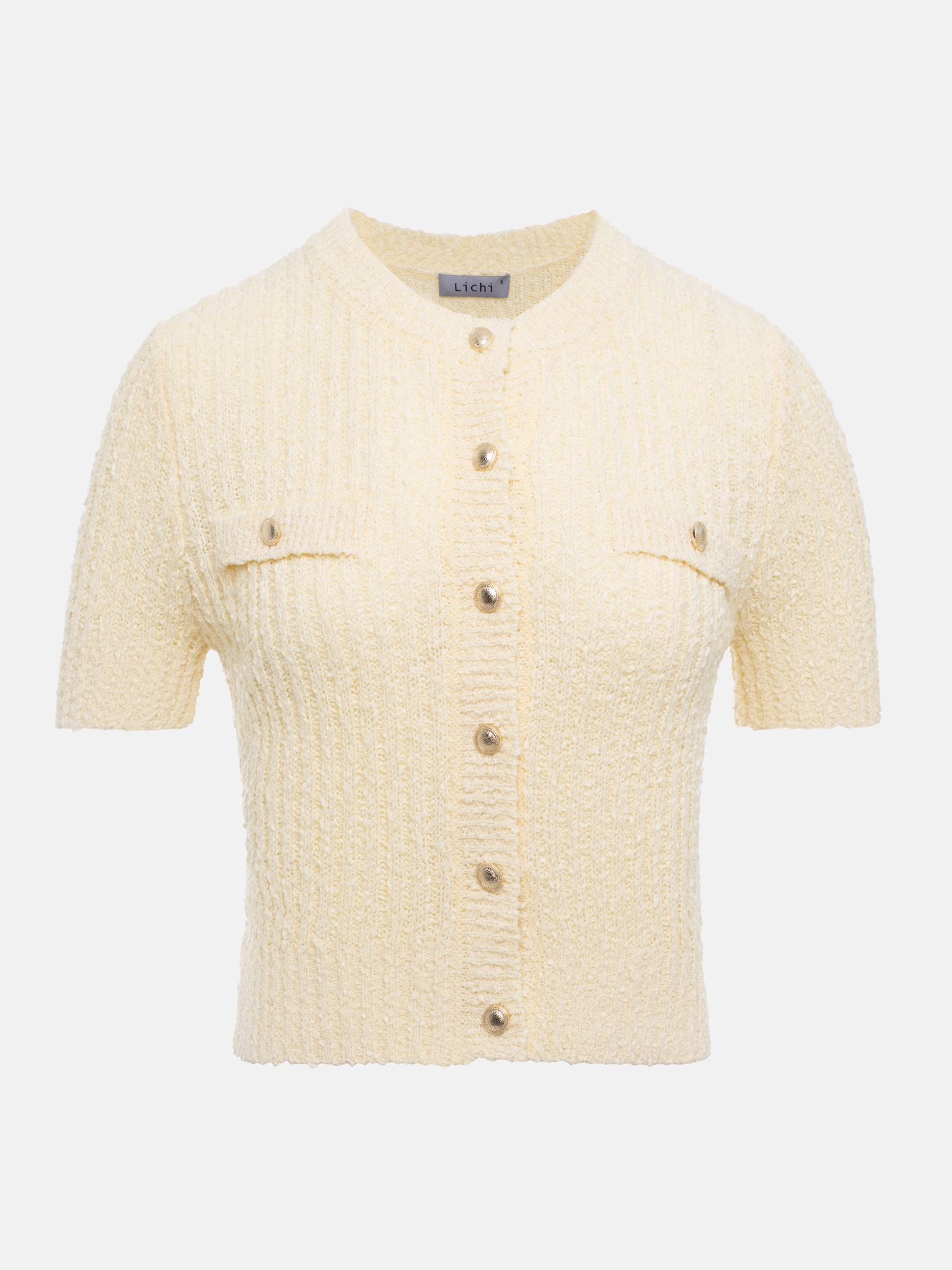 Jersey cardigan with short sleeves and large buttons :: LICHI - Online ...