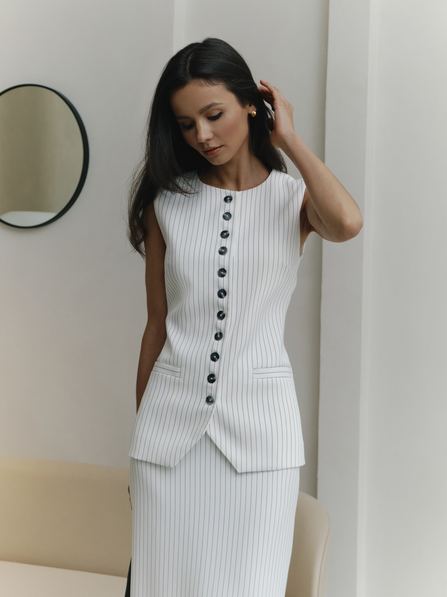 Striped midi skirt with high slit