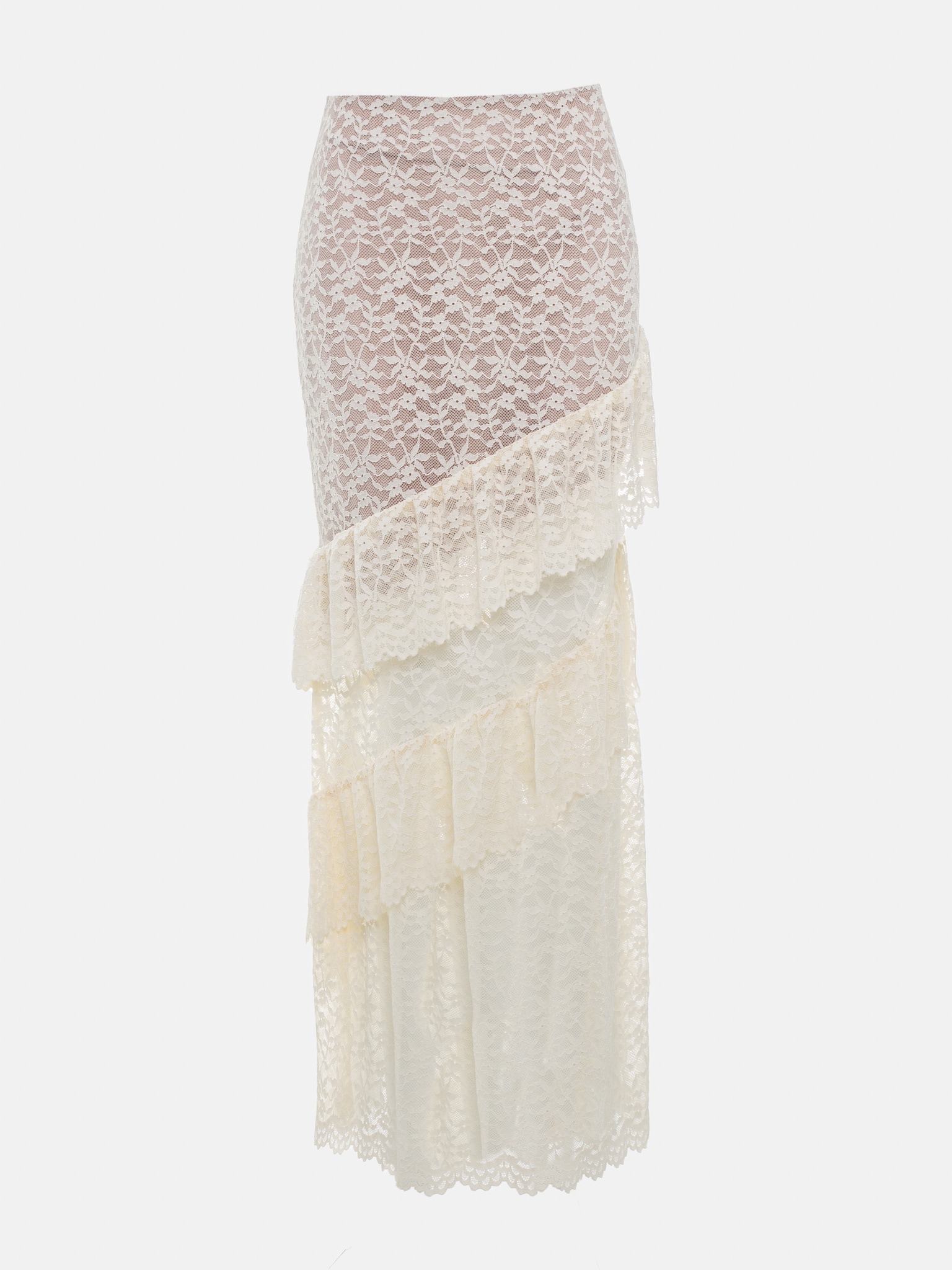 Lace maxi skirt with diagonal flounces