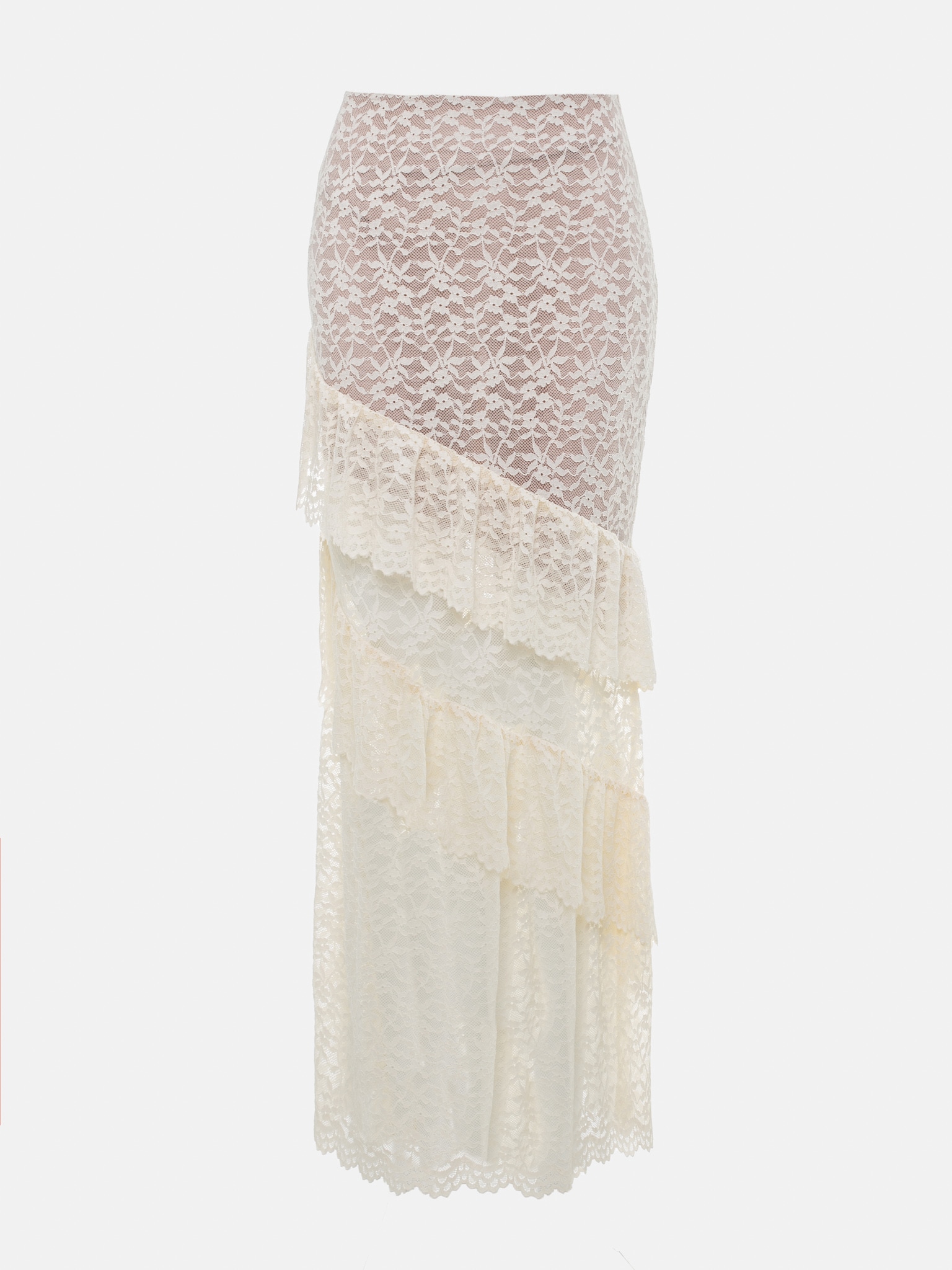 Lace maxi skirt with diagonal flounces