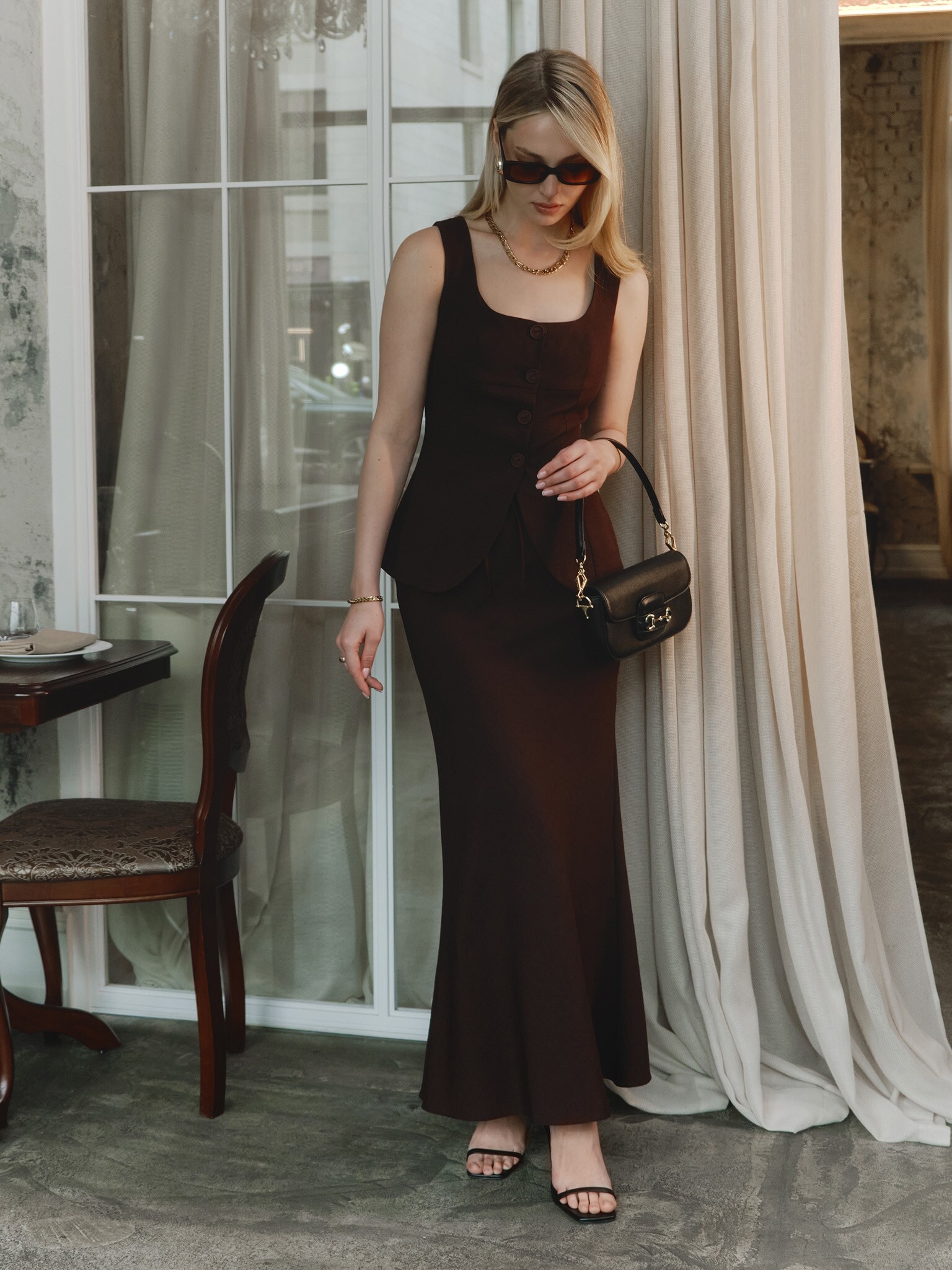 Прямая юбка макси с завязками на талии :: LICHI - Online fashion store